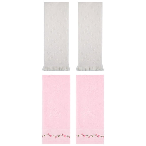 Unique Bargains 4 Pcs Soft Bathroom Hand Towels 13" x 29" Pink/Beige