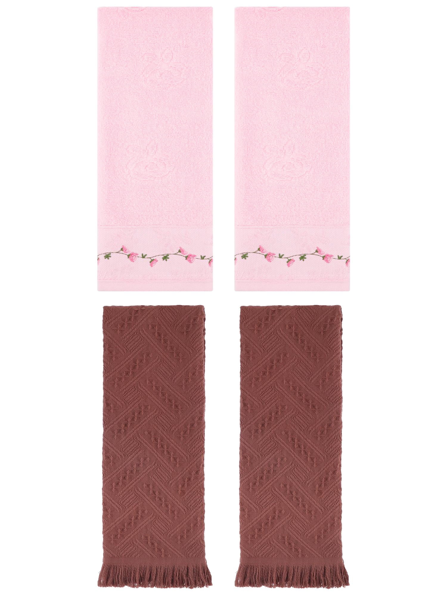 Unique Bargains 4 Pcs Soft Bathroom Hand Towels 13" x 29" Pink/Brown