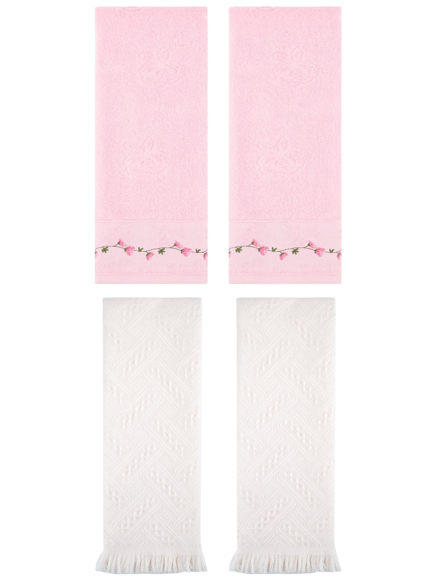 Unique Bargains 4 Pcs Soft Bathroom Hand Towels 13" x 29" Pink/White
