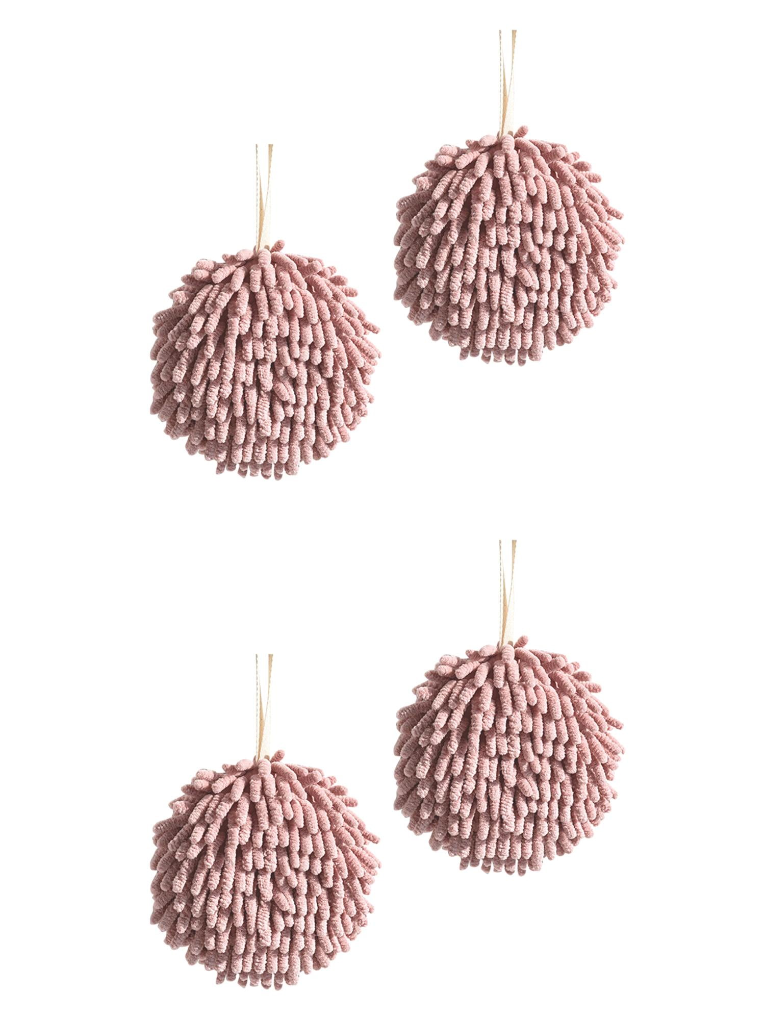 Unique Bargains 4 Pcs Soft Chenille Ball Hand Towels Dark Pink 6" x 6"
