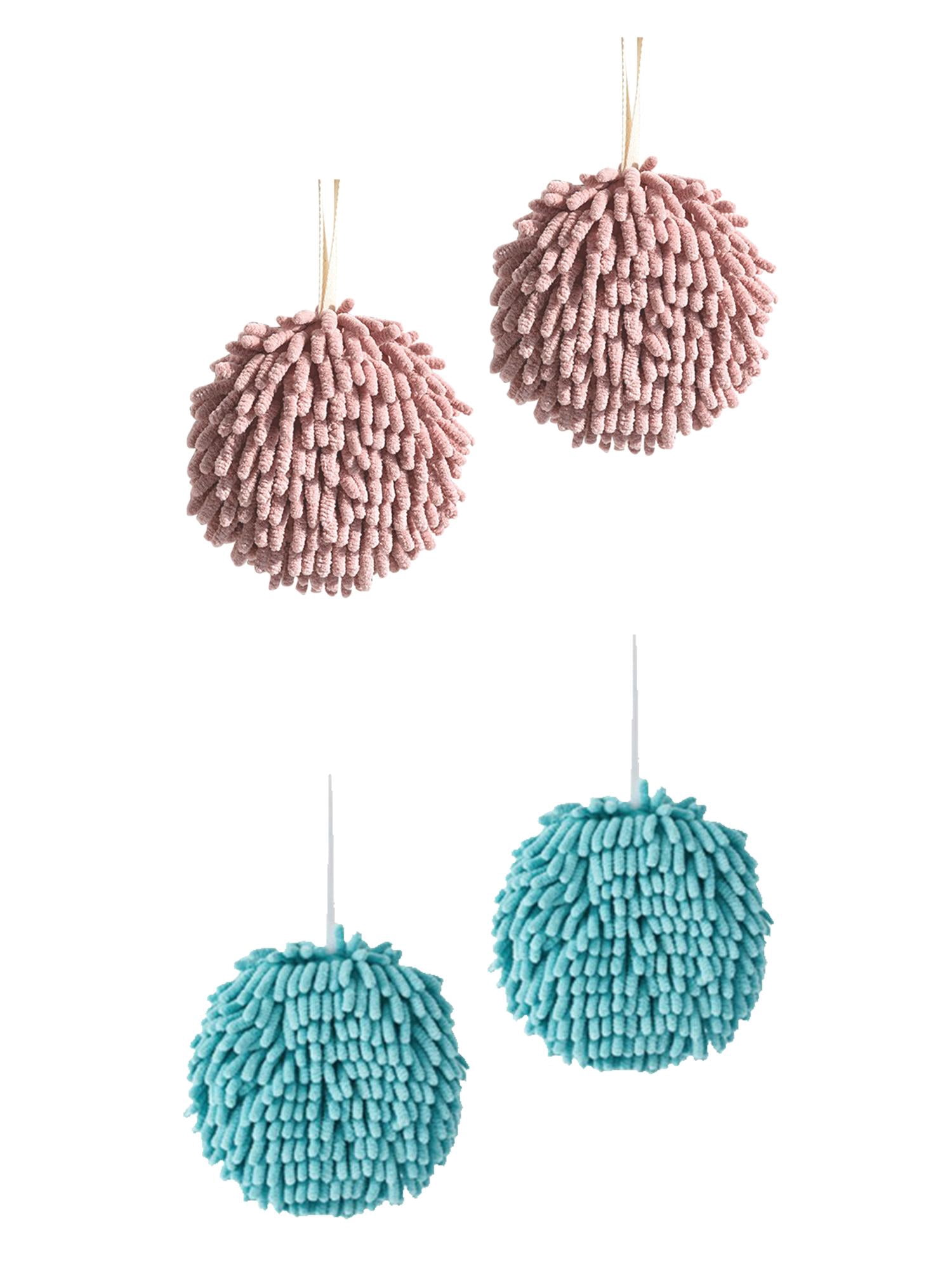 Unique Bargains 4 Pcs Soft Chenille Ball Hand Towels Dark Pink/Blue 6" x 6"