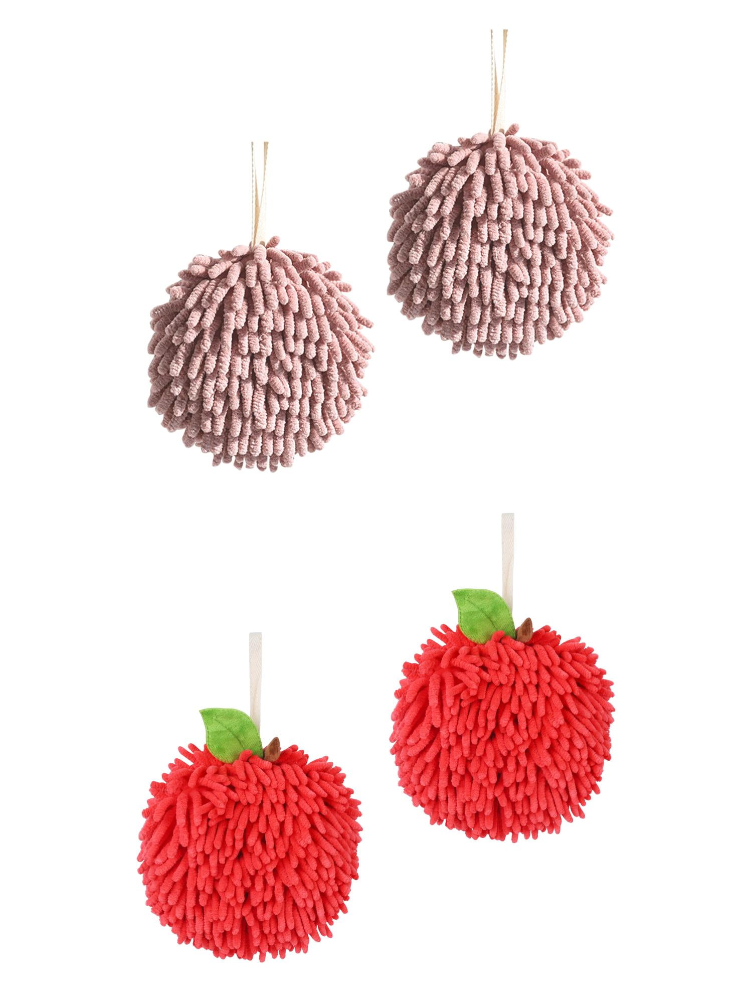 Unique Bargains 4 Pcs Soft Chenille Ball Hand Towels Dark Pink/Red 6" x 6"