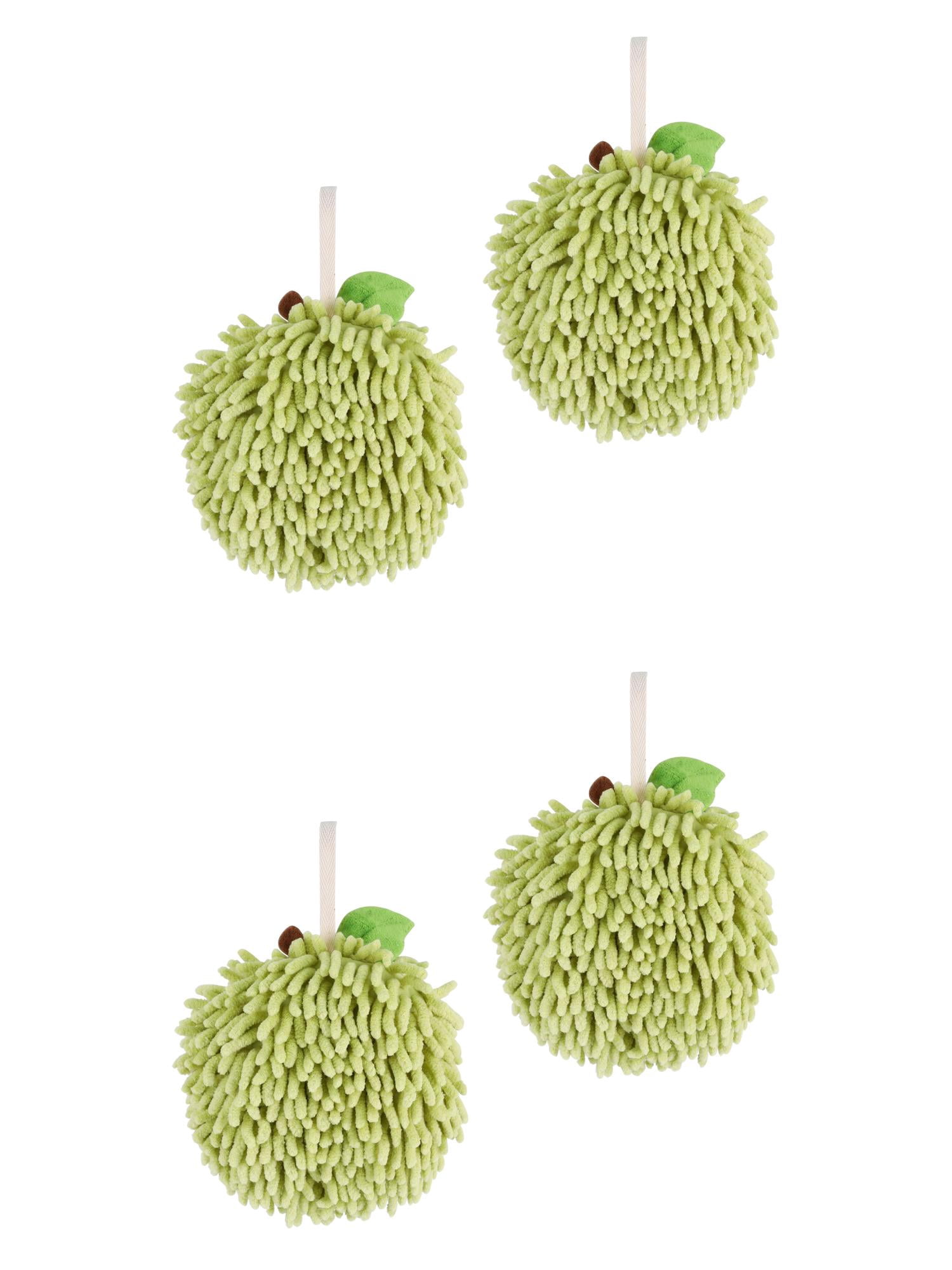Unique Bargains 4 Pcs Soft Chenille Ball Hand Towels Green 6" x 6"