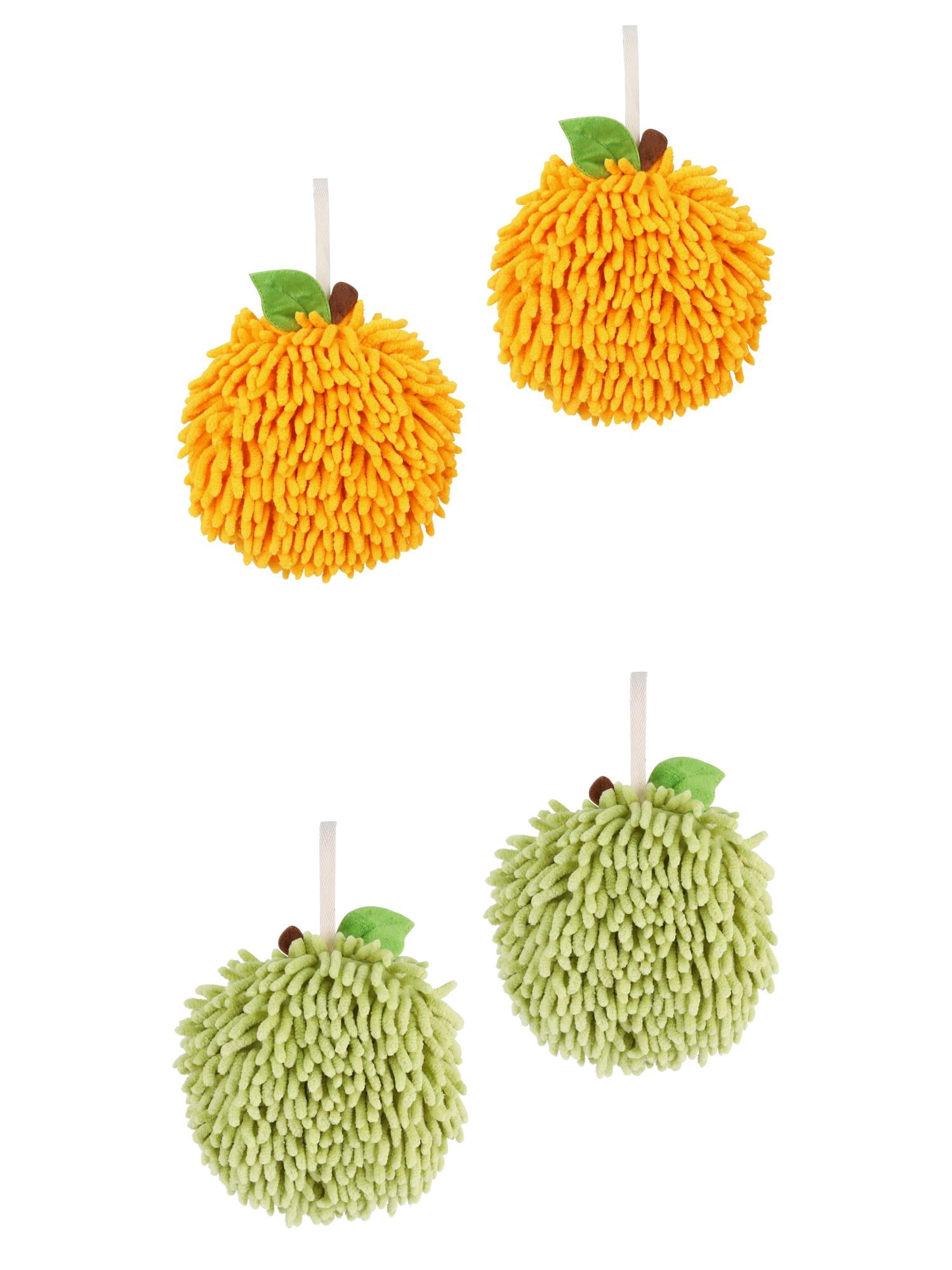 Unique Bargains 4 Pcs Soft Chenille Ball Hand Towels Green/Orange 6" x 6"