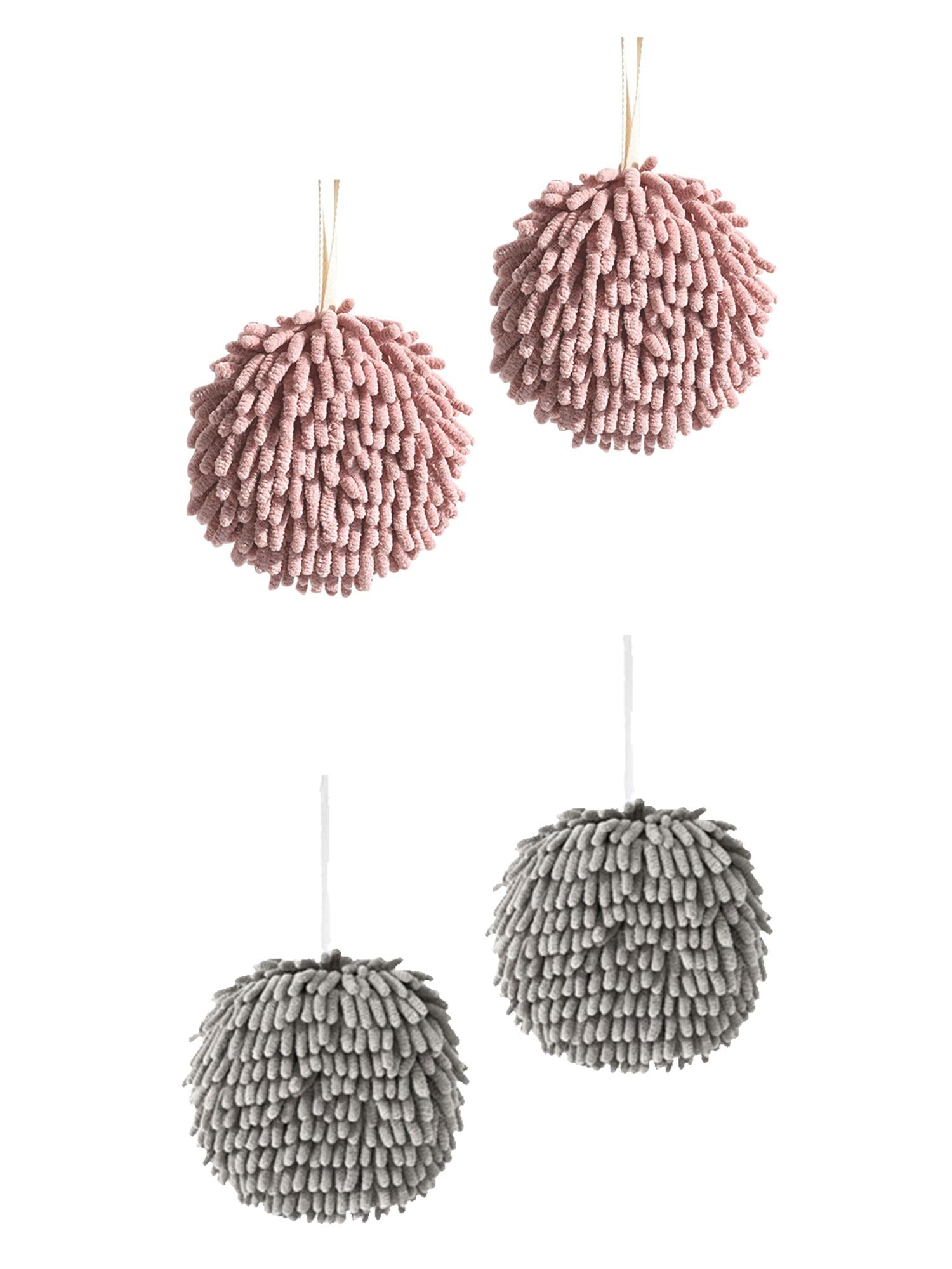 Unique Bargains 4 Pcs Soft Chenille Ball Hand Towels Grey/Dark Pink 6" x 6"