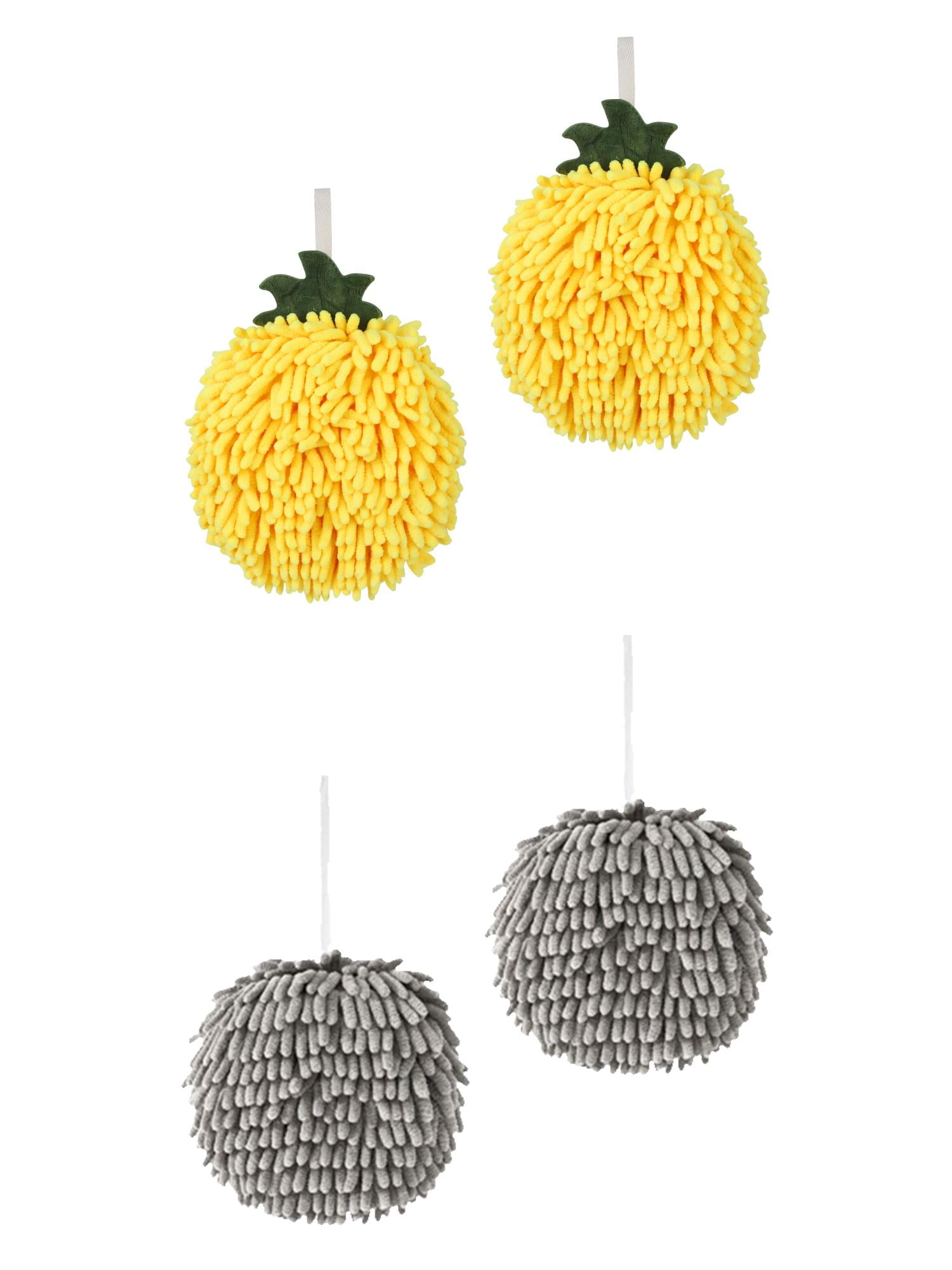 Unique Bargains 4 Pcs Soft Chenille Ball Hand Towels Grey/Yellow 6" x 6"