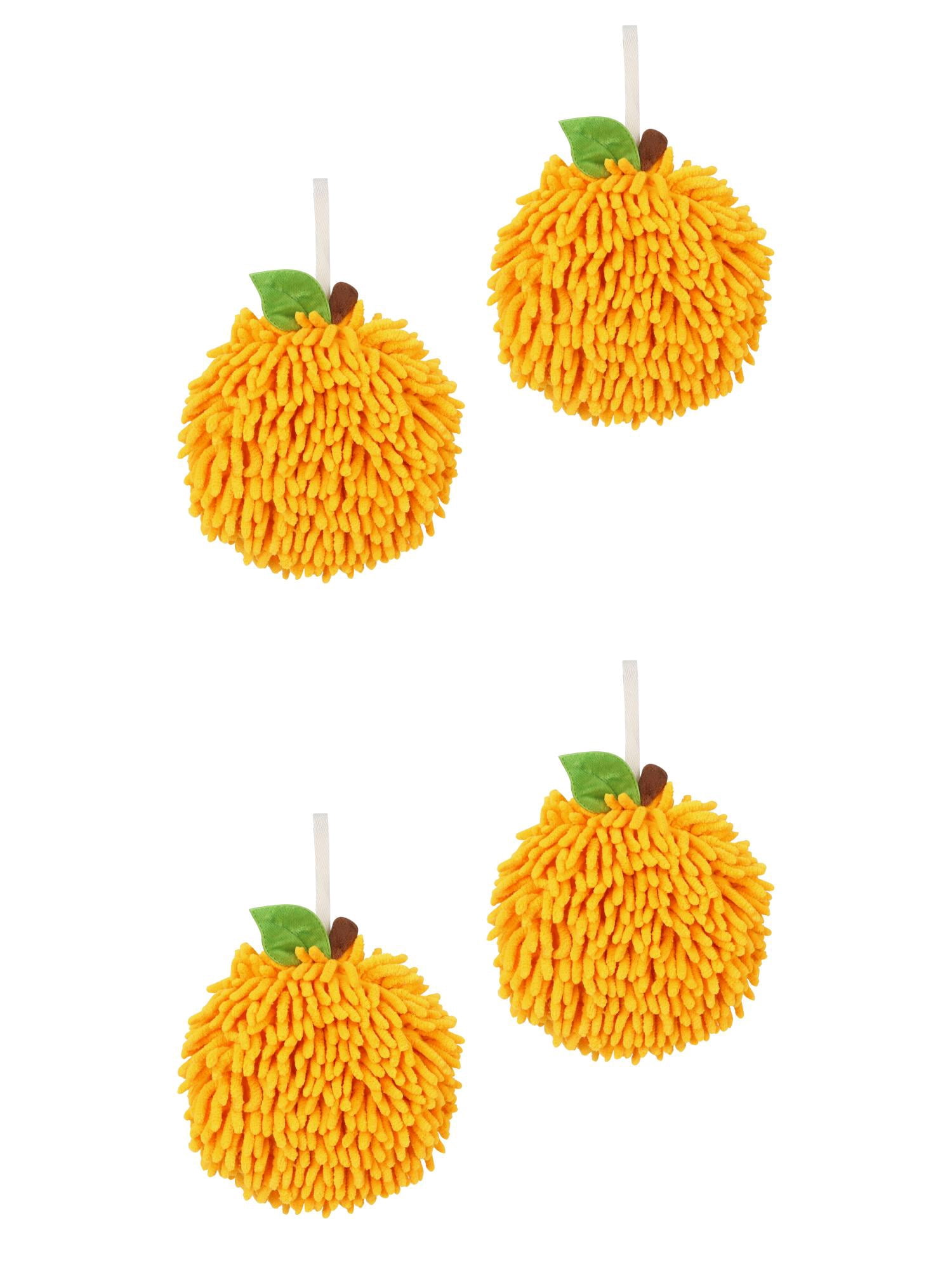 Unique Bargains 4 Pcs Soft Chenille Ball Hand Towels Orange 6" x 6"