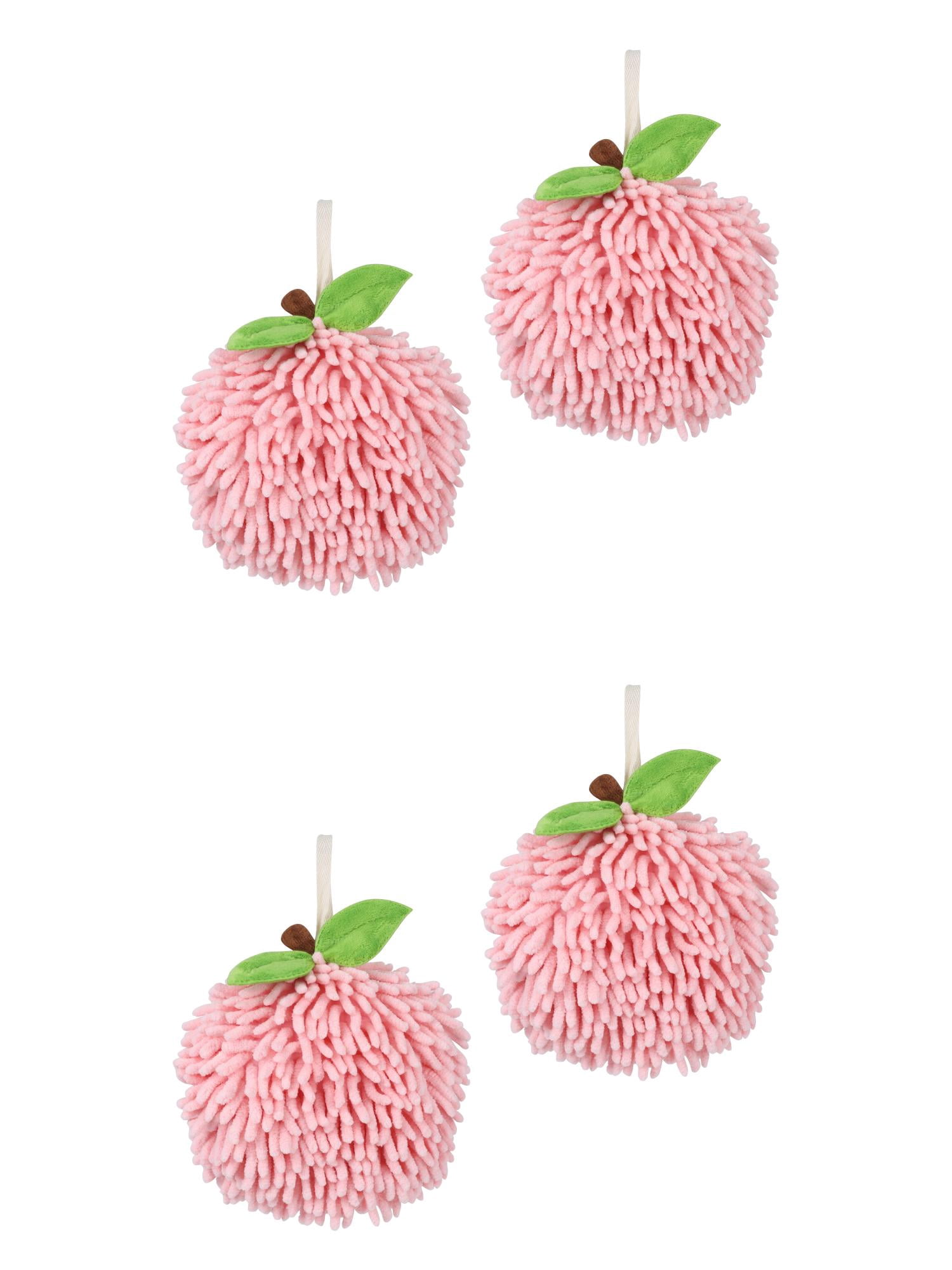 Unique Bargains 4 Pcs Soft Chenille Ball Hand Towels Pink 6" x 6"
