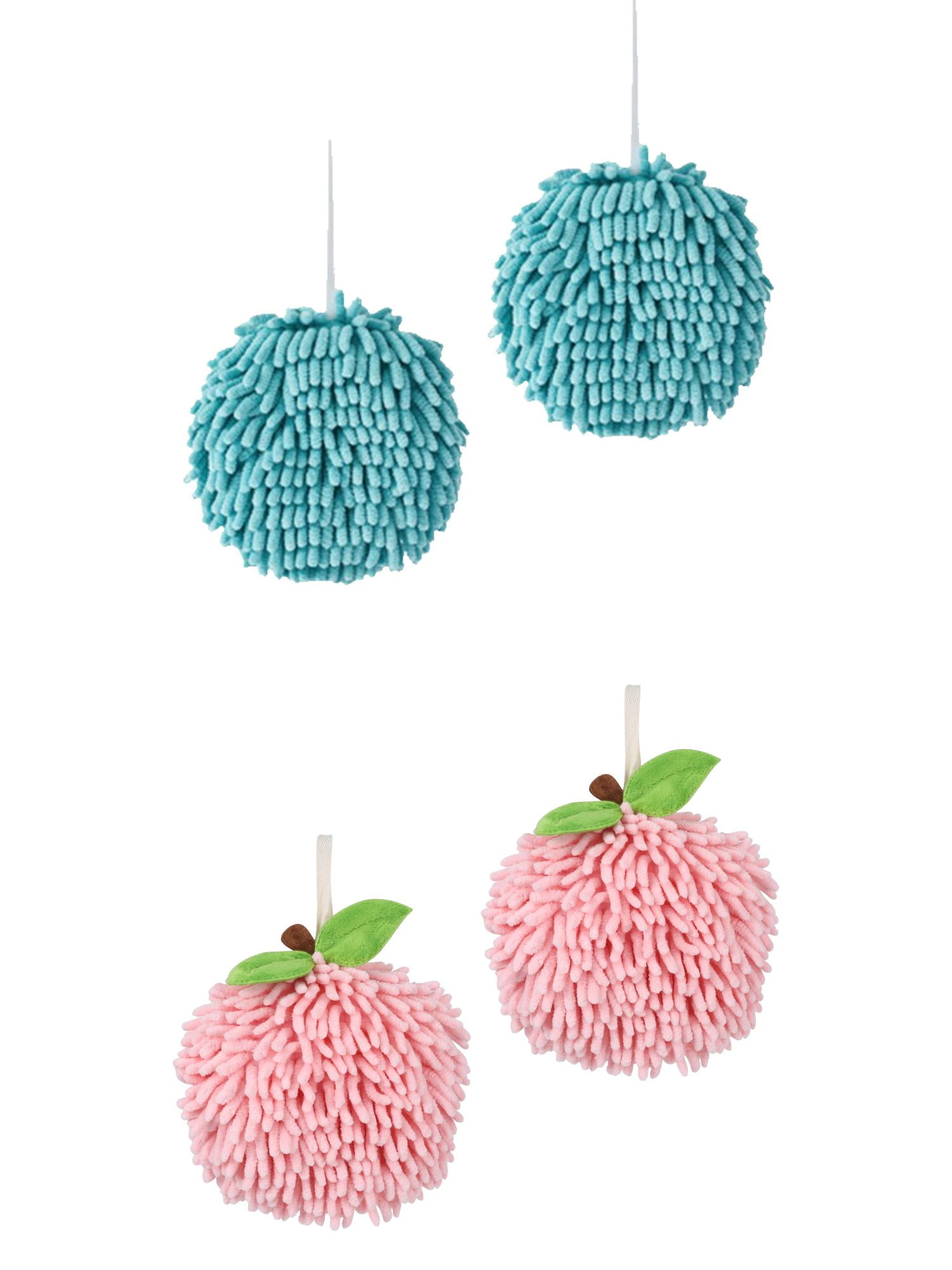 Unique Bargains 4 Pcs Soft Chenille Ball Hand Towels Pink/Blue 6" x 6"