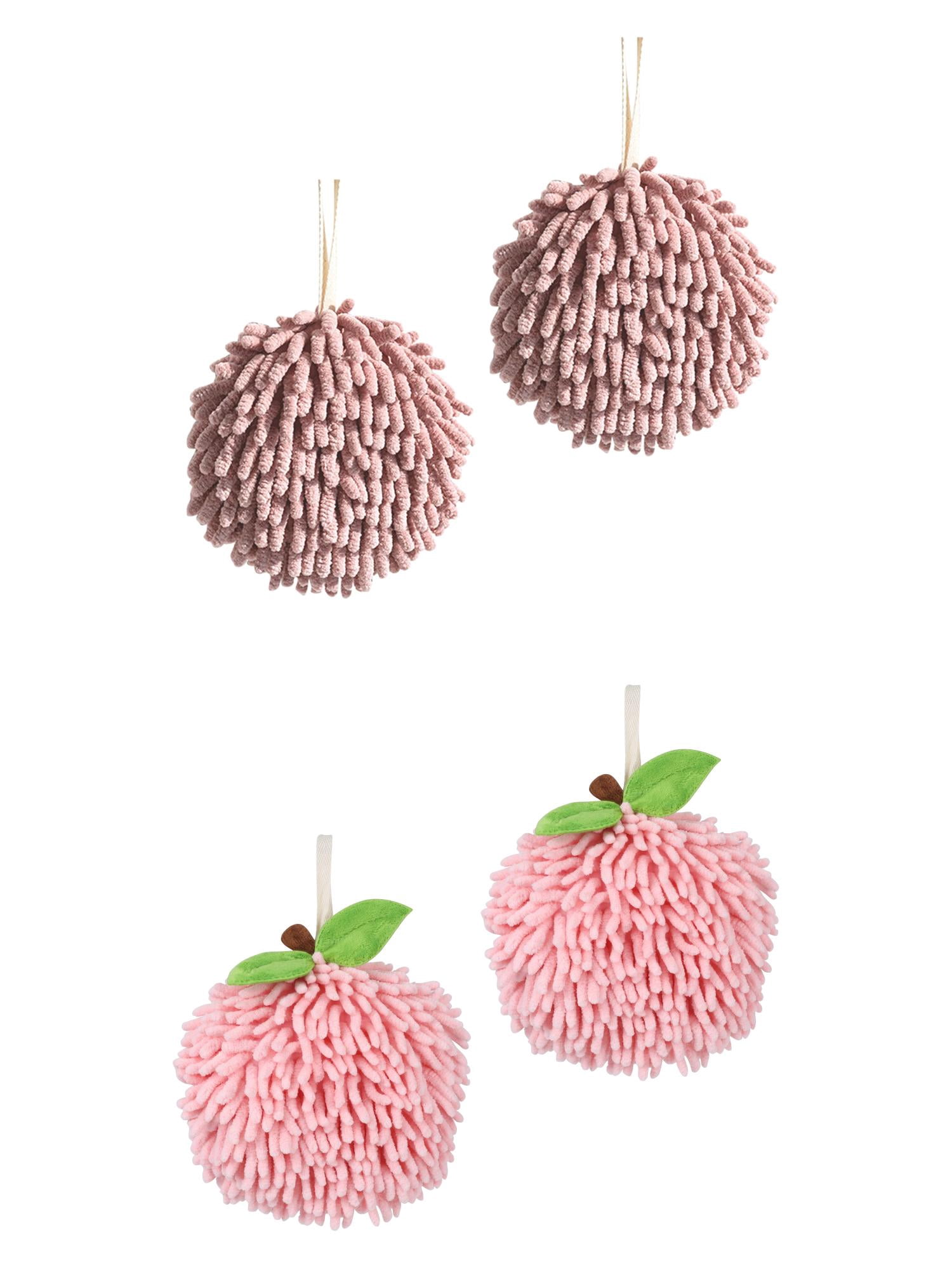 Unique Bargains 4 Pcs Soft Chenille Ball Hand Towels Pink/Dark Pink 6" x 6"