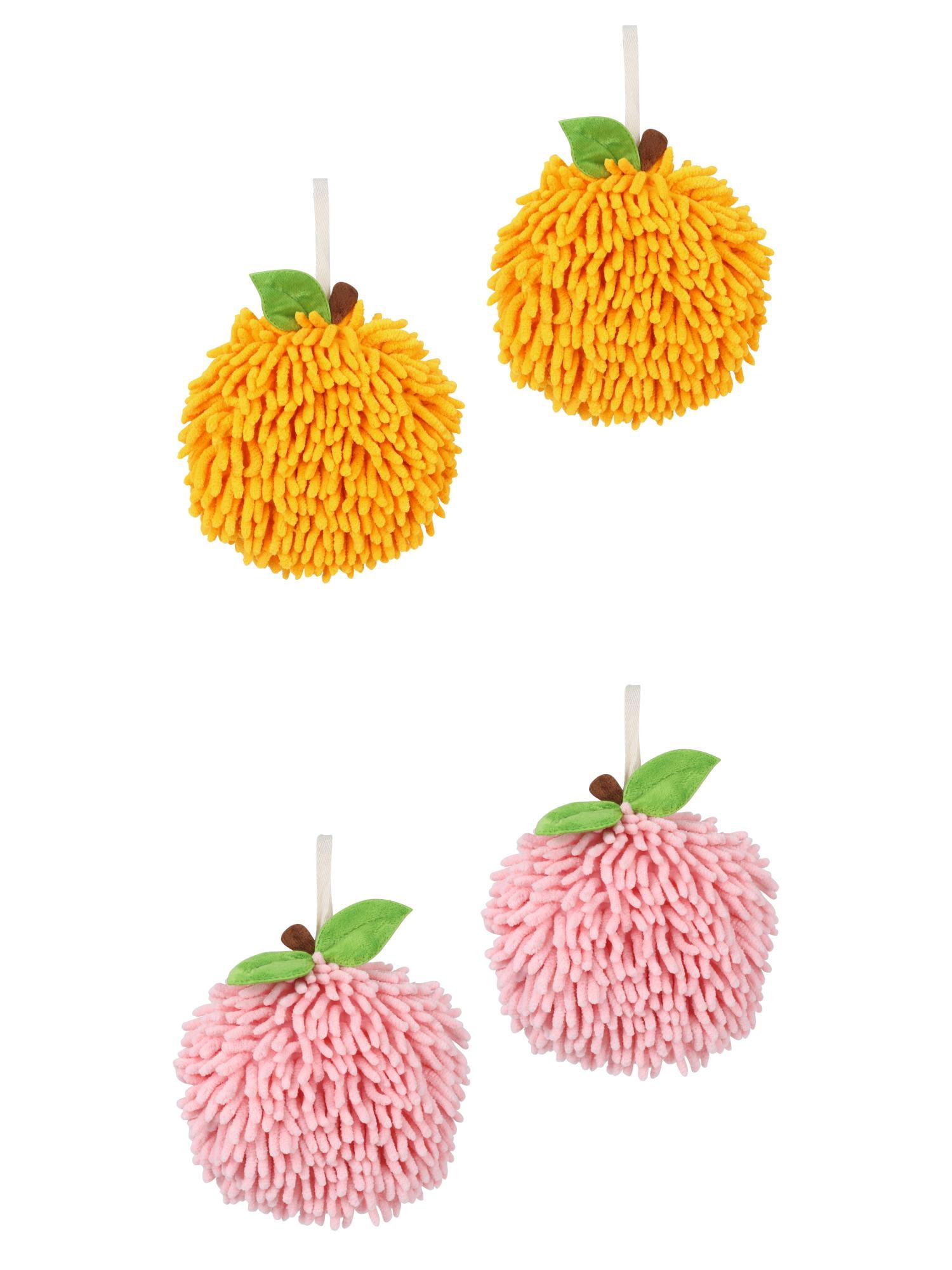 Unique Bargains 4 Pcs Soft Chenille Ball Hand Towels Pink/Orange 6" x 6"