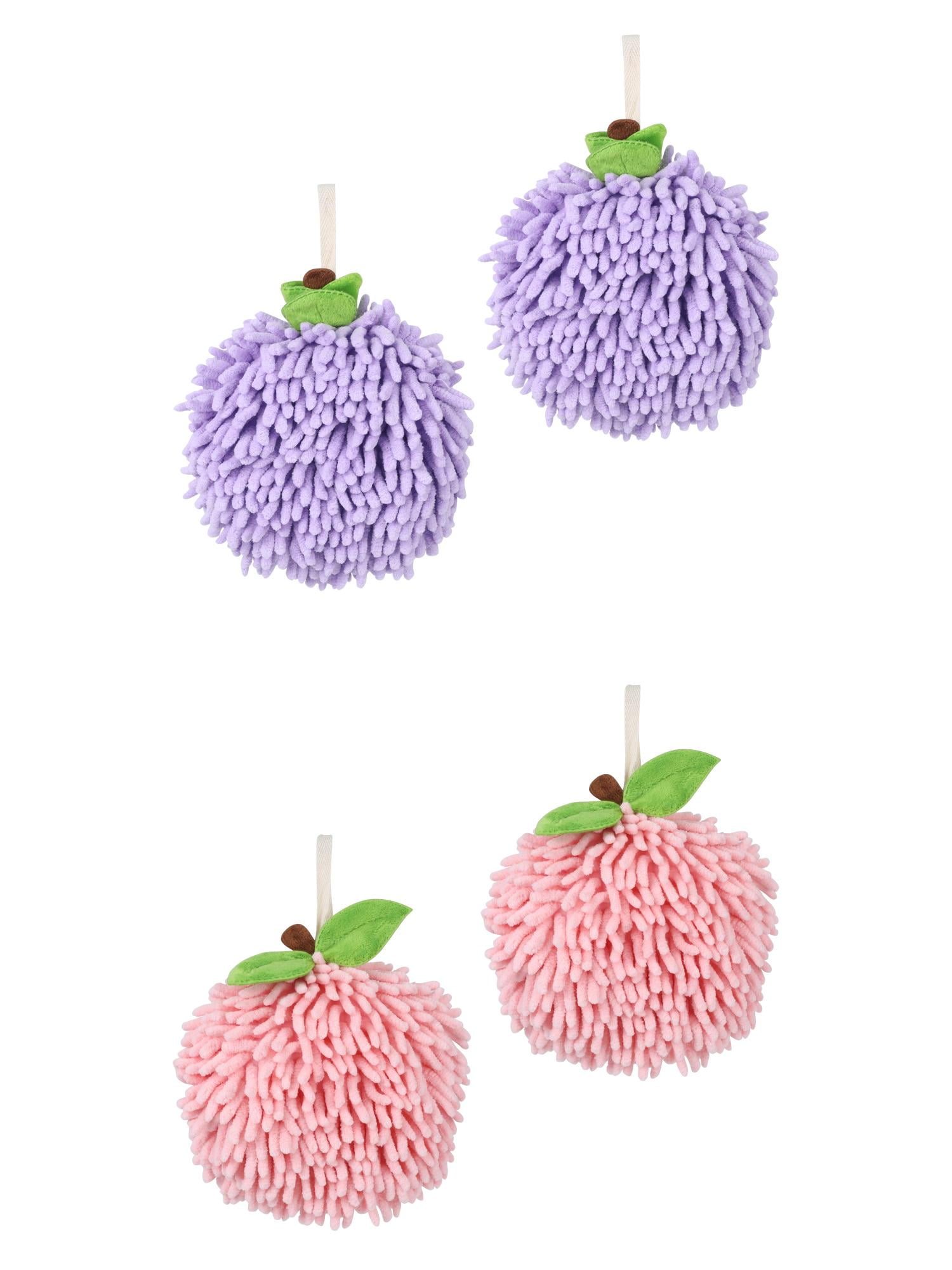 Unique Bargains 4 Pcs Soft Chenille Ball Hand Towels Pink/Purple 6" x 6"