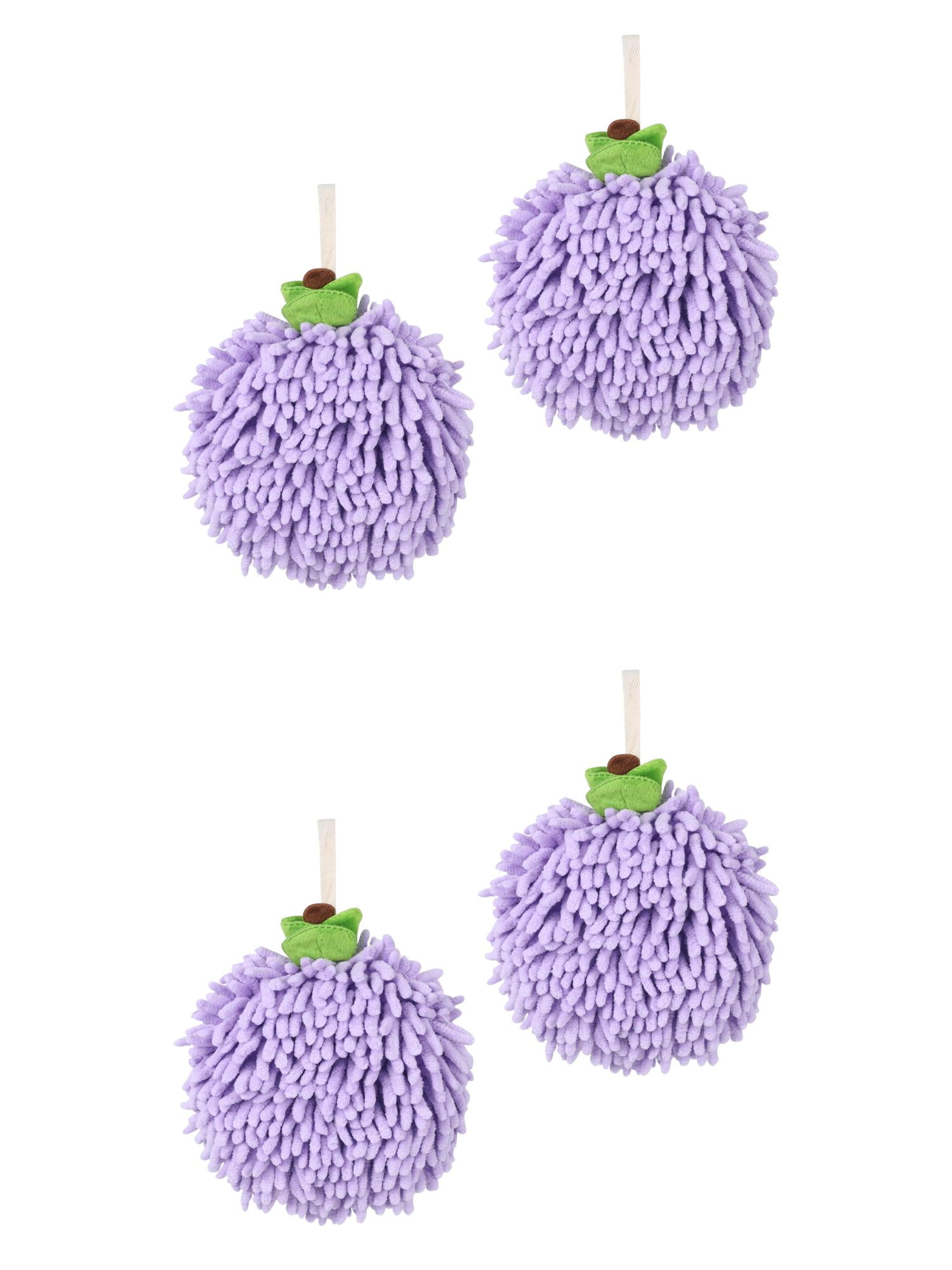 Unique Bargains 4 Pcs Soft Chenille Ball Hand Towels Purple 6" x 6"