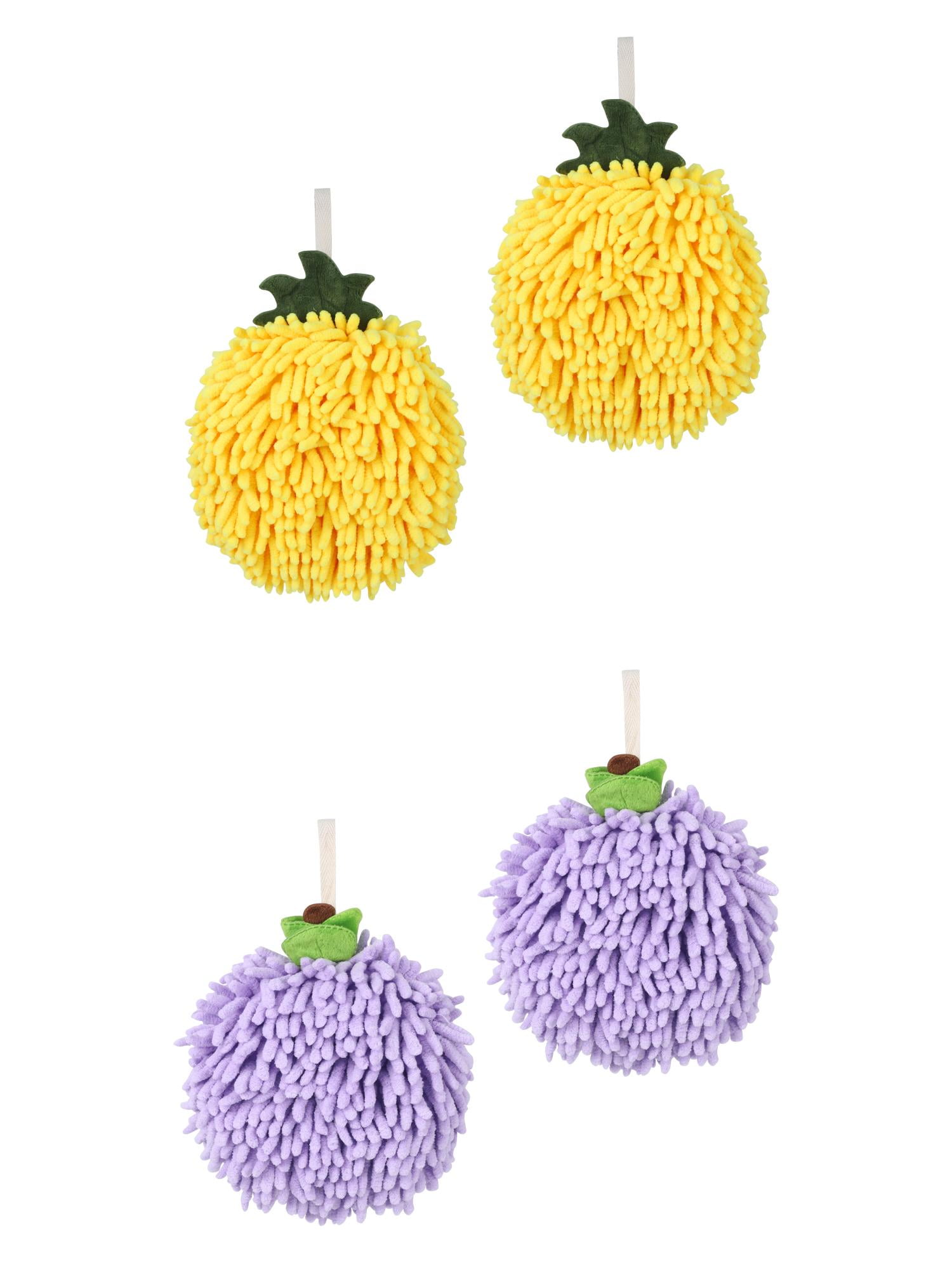 Unique Bargains 4 Pcs Soft Chenille Ball Hand Towels Purple/Yellow 6" x 6"
