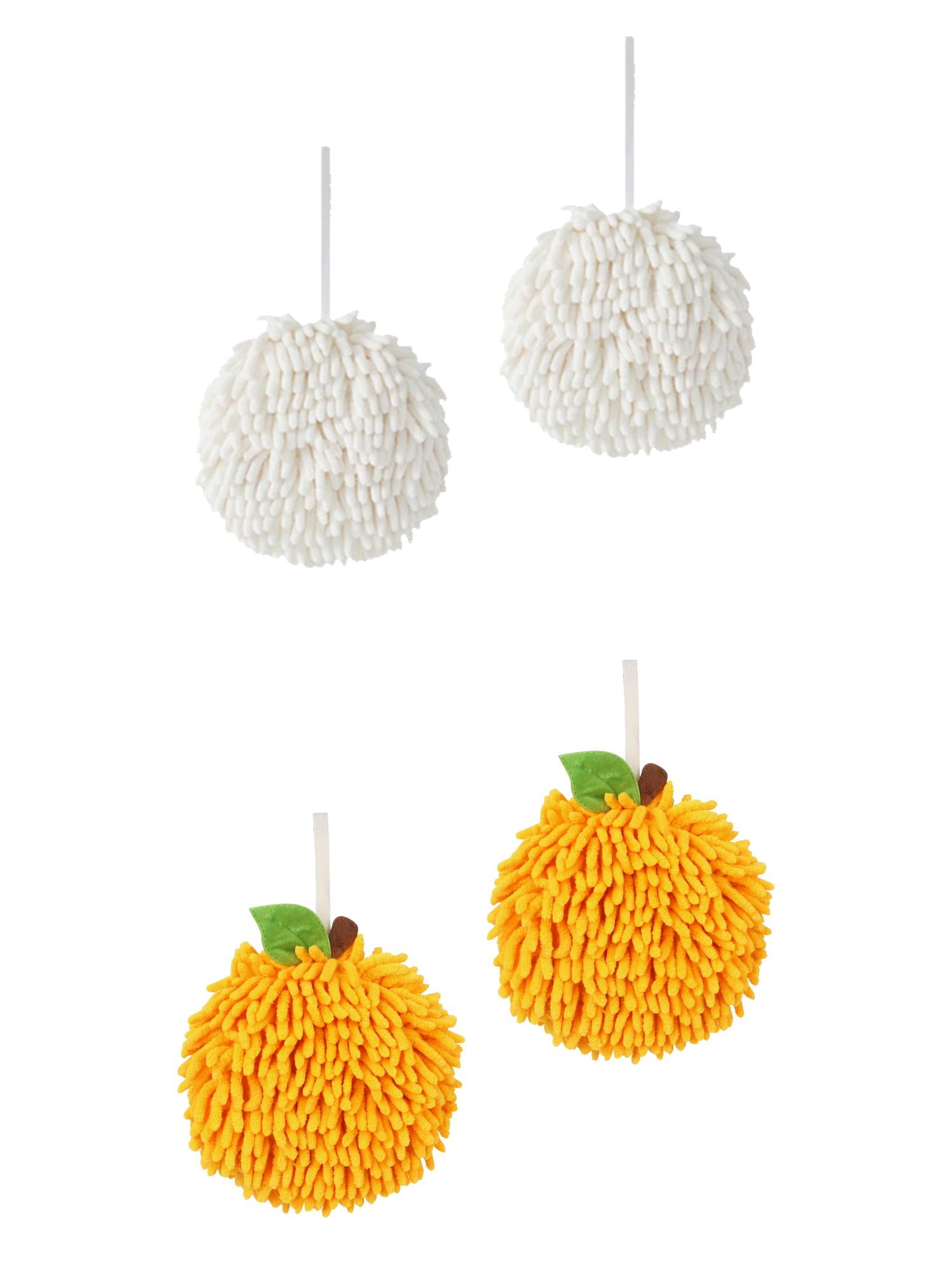 Unique Bargains 4 Pcs Soft Chenille Ball Hand Towels White/Orange 6" x 6"