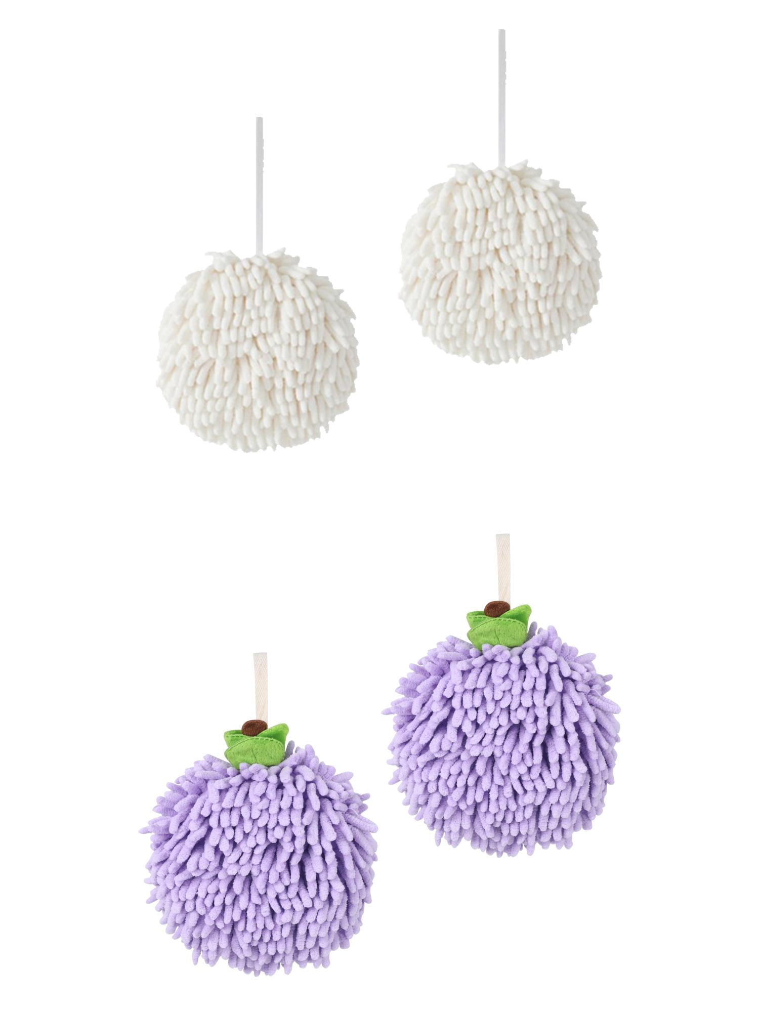 Unique Bargains 4 Pcs Soft Chenille Ball Hand Towels White/Purple 6" x 6"
