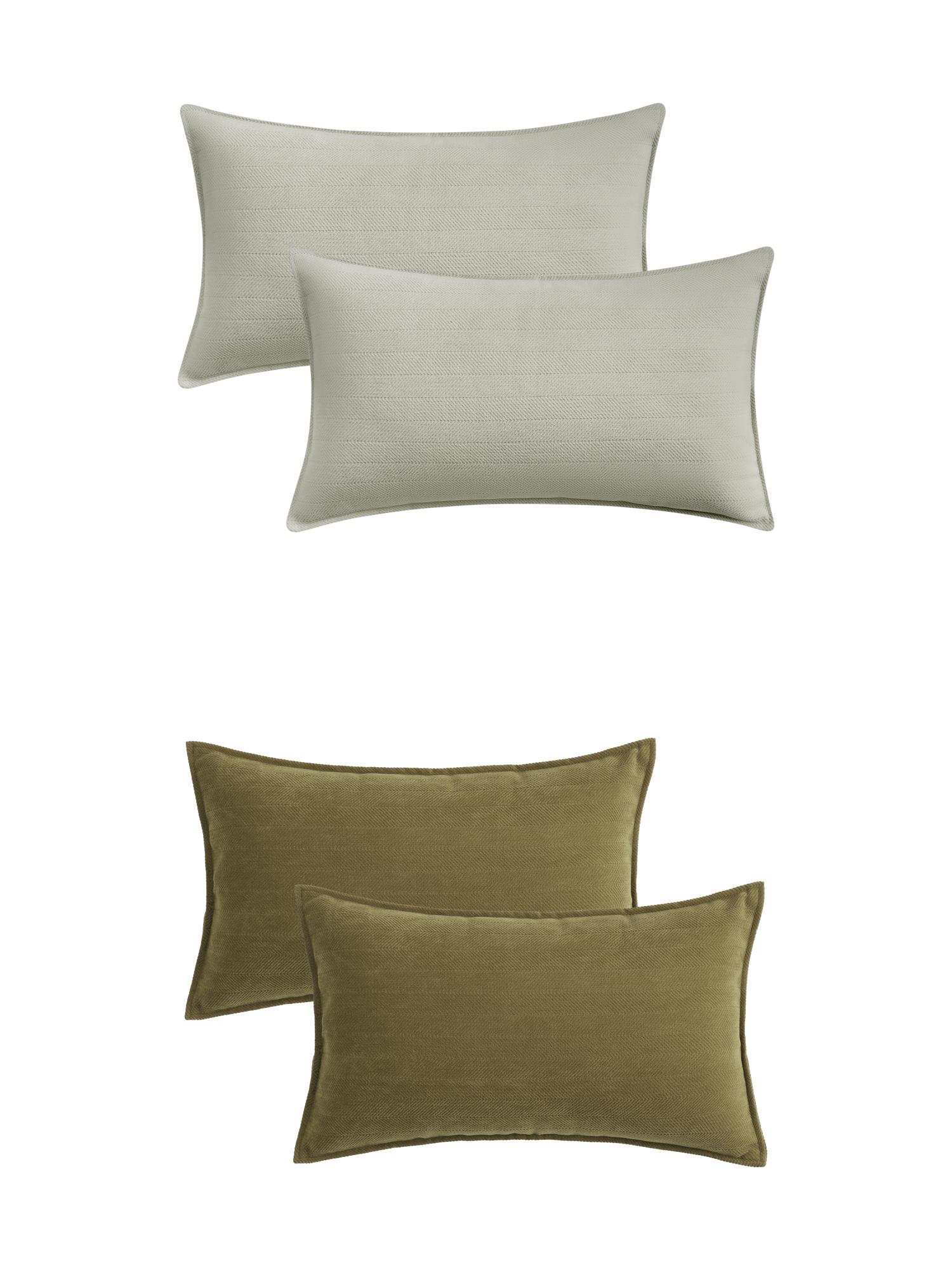 Unique Bargains 4 Pcs Soft Chenille Pillow Covers 12" x 20" Green/Beige