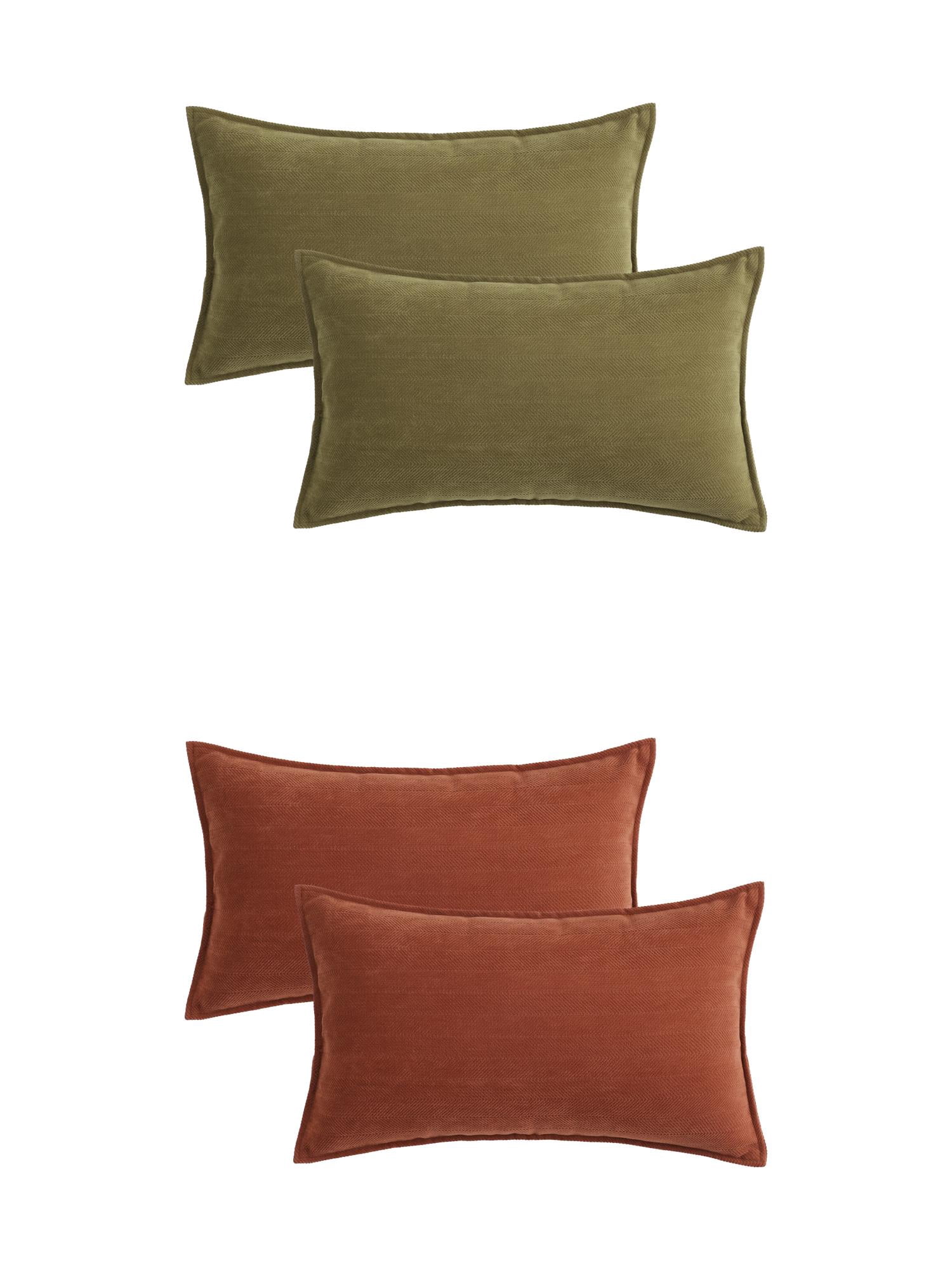 Unique Bargains 4 Pcs Soft Chenille Pillow Covers 12" x 20" Green/Sienna Color