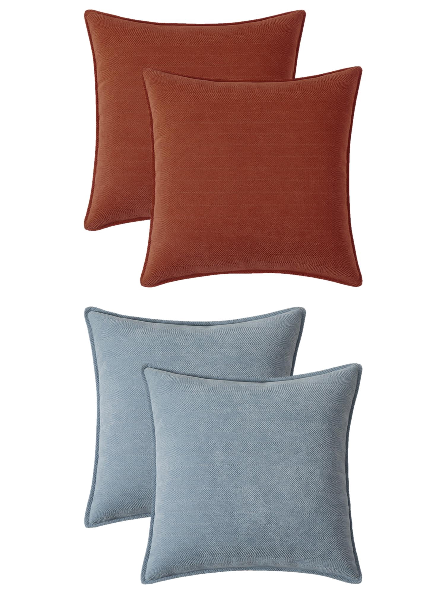 Unique Bargains 4 Pcs Soft Chenille Pillow Covers Blue/Sienna Color