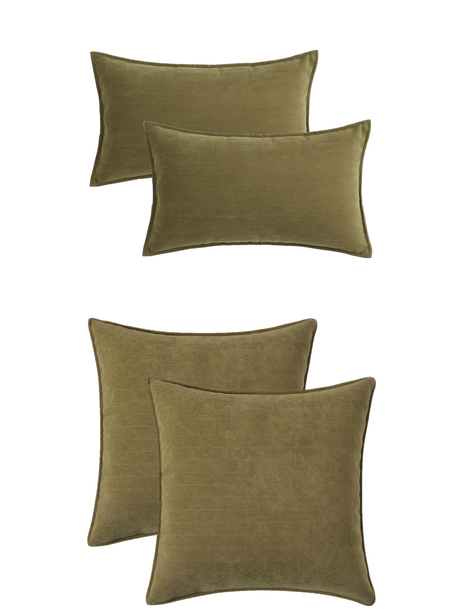 Unique Bargains 4 Pcs Soft Chenille Pillow Covers Green 12" x 20"/20" x 20"