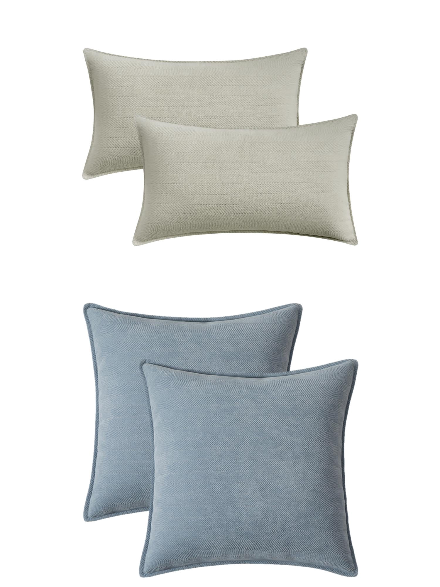 Unique Bargains 4 Pcs Soft Chenille Pillow Covers Green 18" x 18" Beige/Blue