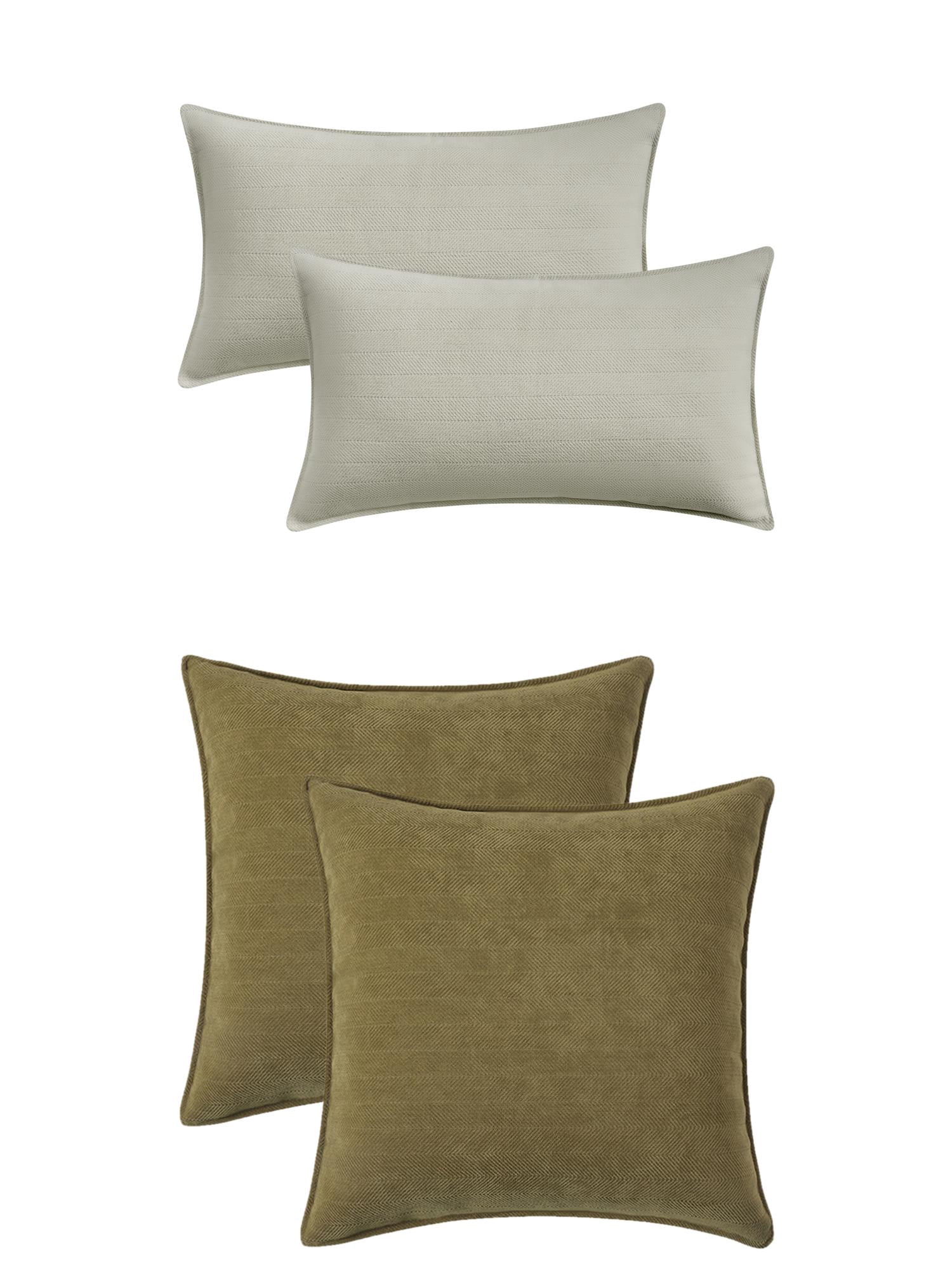 Unique Bargains 4 Pcs Soft Chenille Pillow Covers Green 18" x 18" Green/Beige