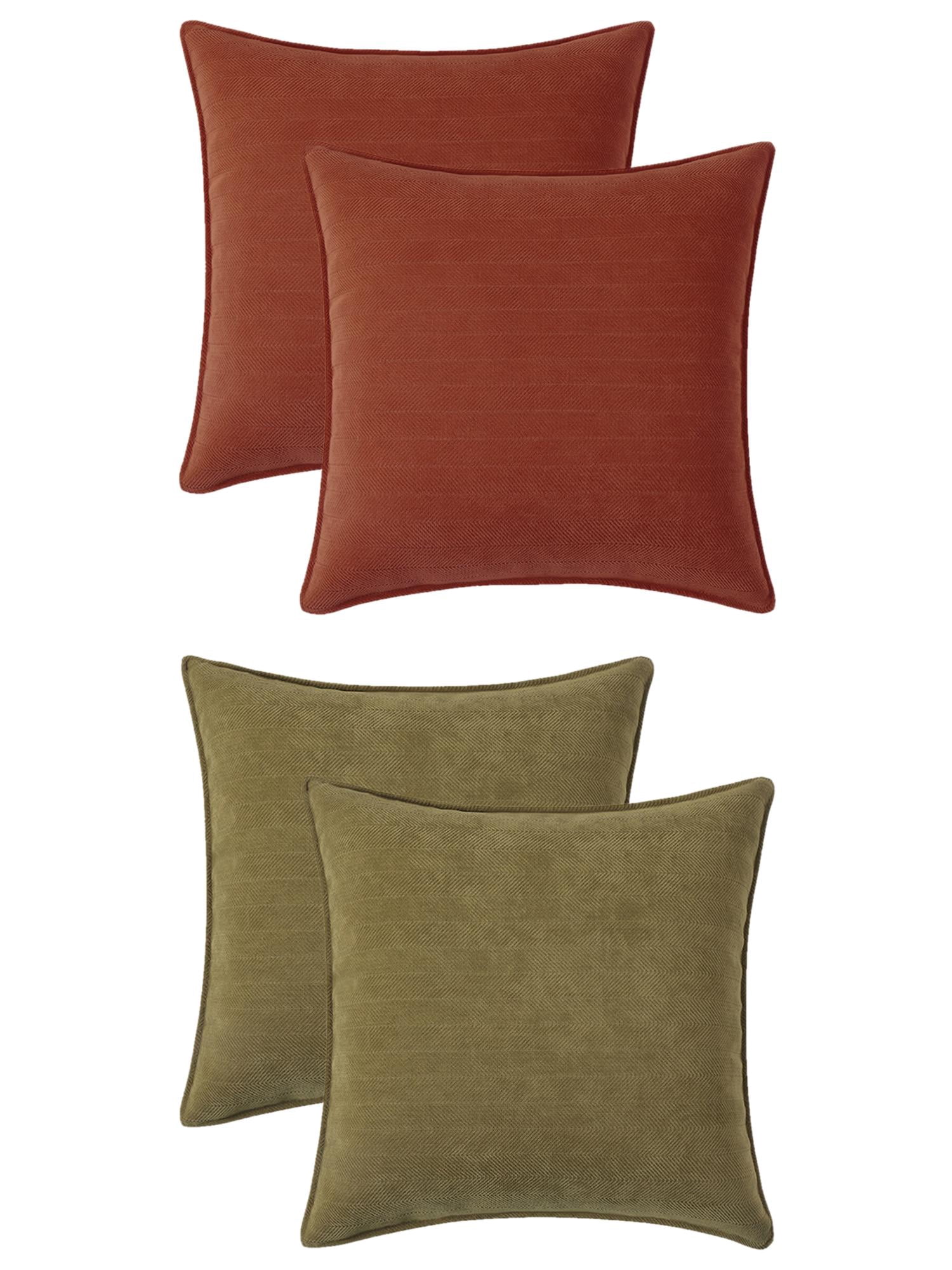 Unique Bargains 4 Pcs Soft Chenille Pillow Covers Green 18" x 18" Green/Sienna Color
