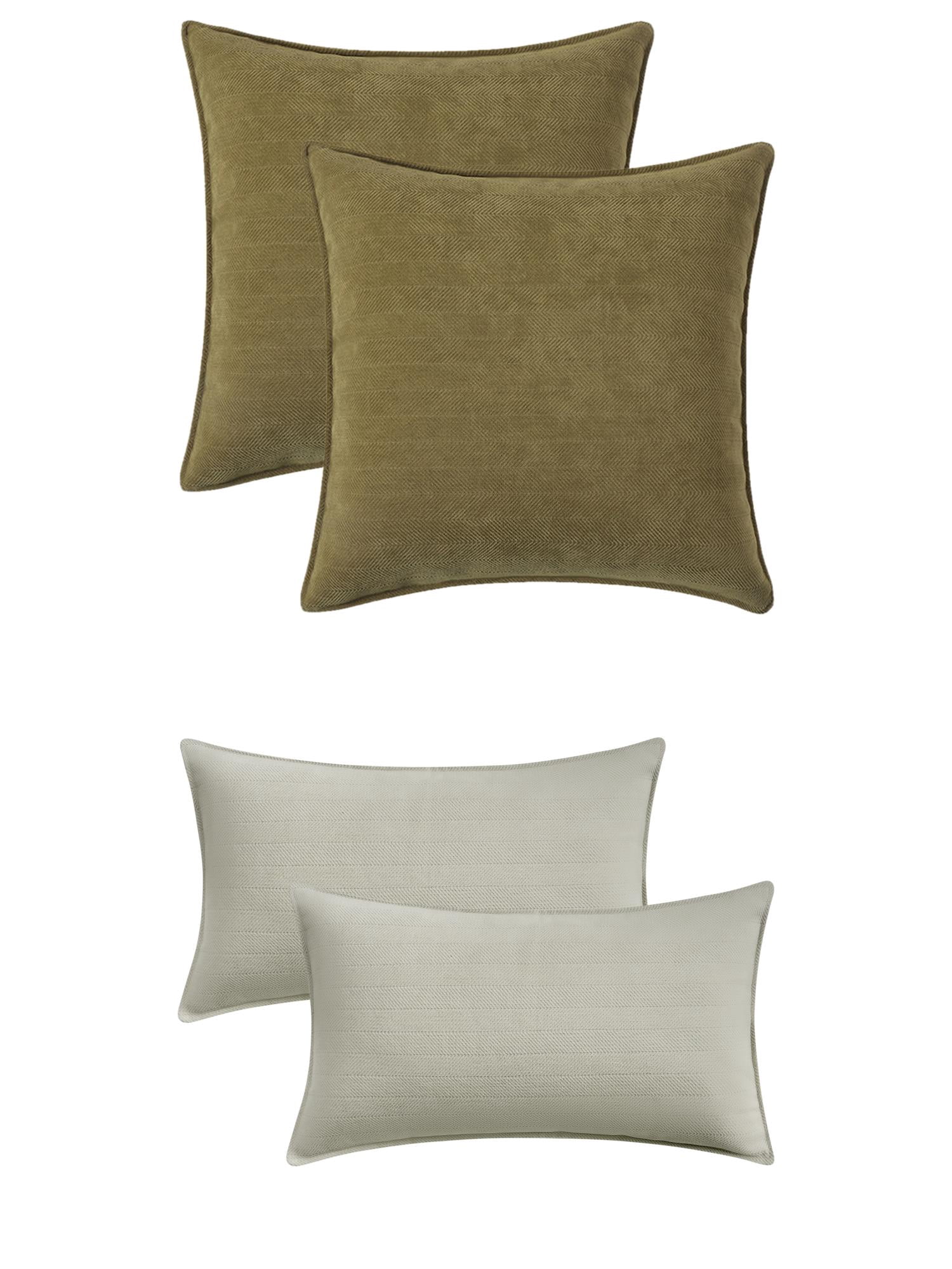 Unique Bargains 4 Pcs Soft Chenille Pillow Covers Green/Beige