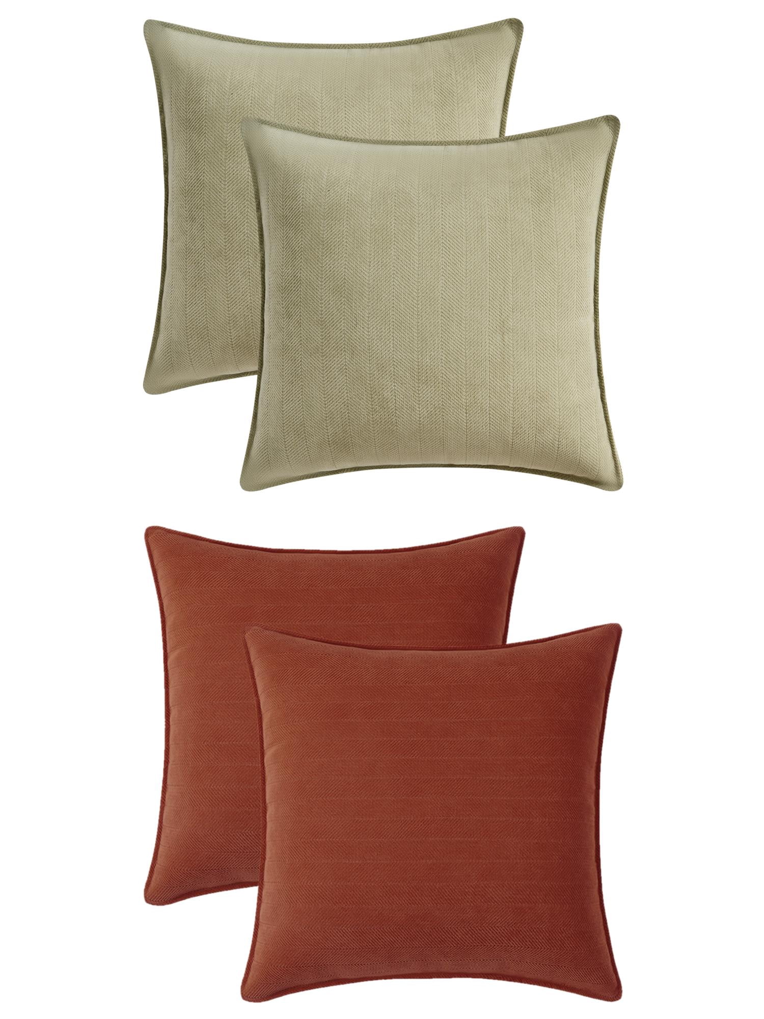 Unique Bargains 4 Pcs Soft Chenille Pillow Covers Light Green/Sienna Color