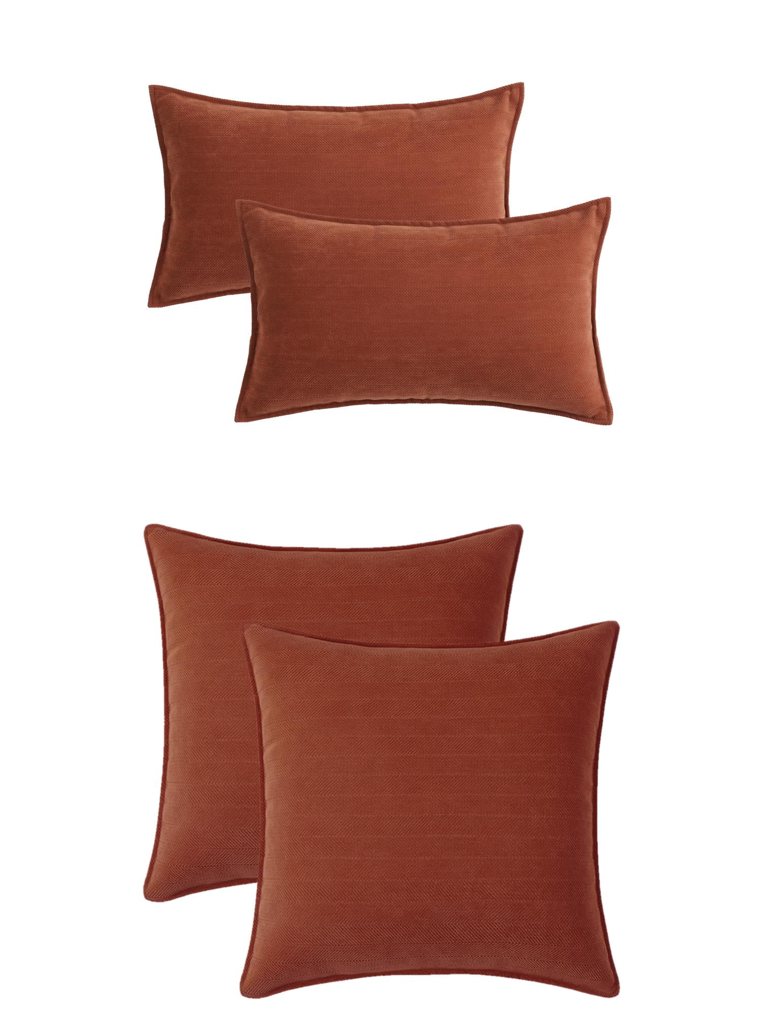 Unique Bargains 4 Pcs Soft Chenille Pillow Covers Sienna Color 12" x 20"/16" x 16"