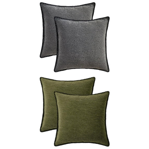 Unique Bargains 4 Pcs Soft Chenille Pillowcase Dark Green/Grey 18" x 18"