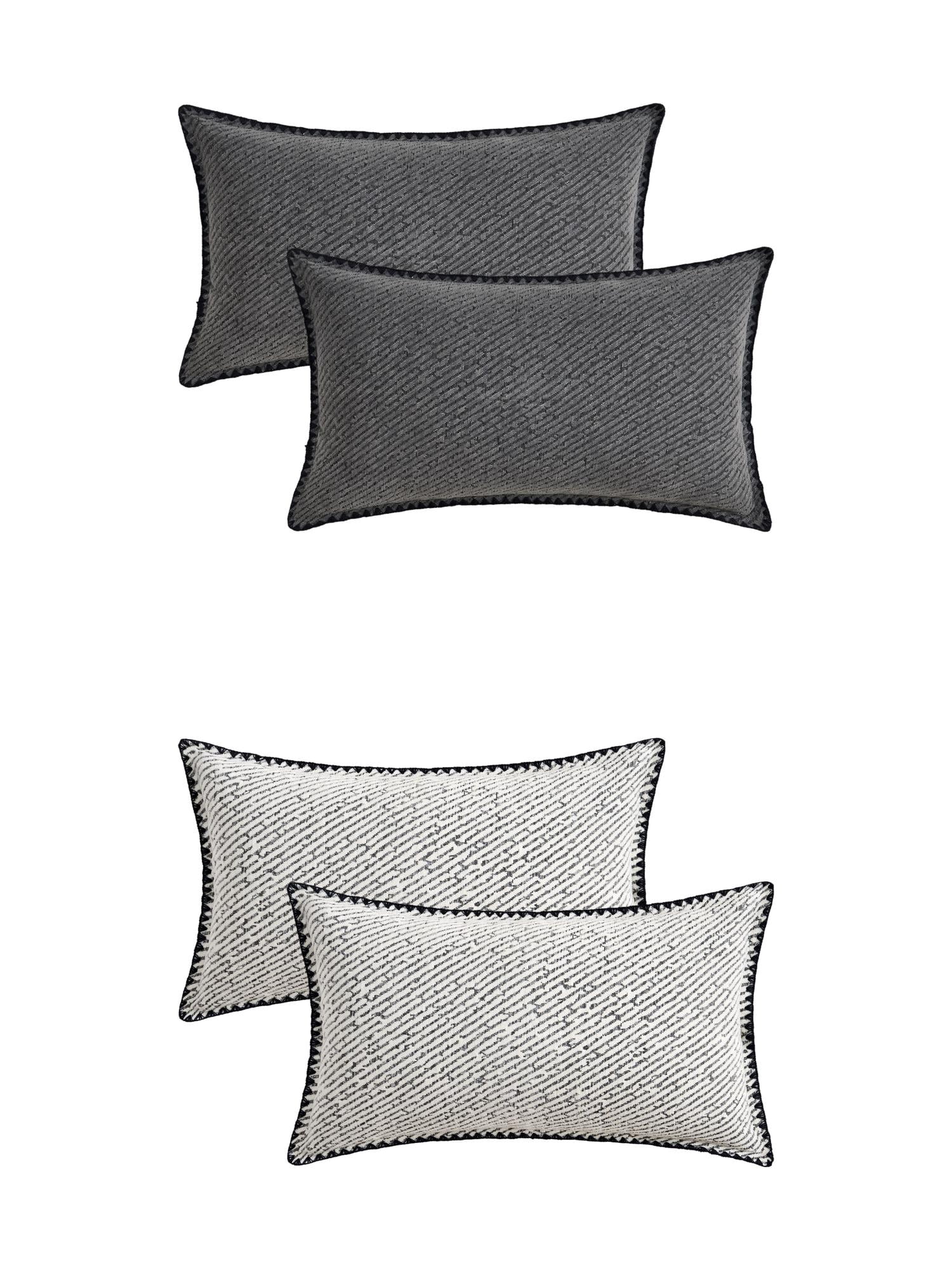 Unique Bargains 4 Pcs Soft Chenille Pillowcase Grey/White 12" x 20"