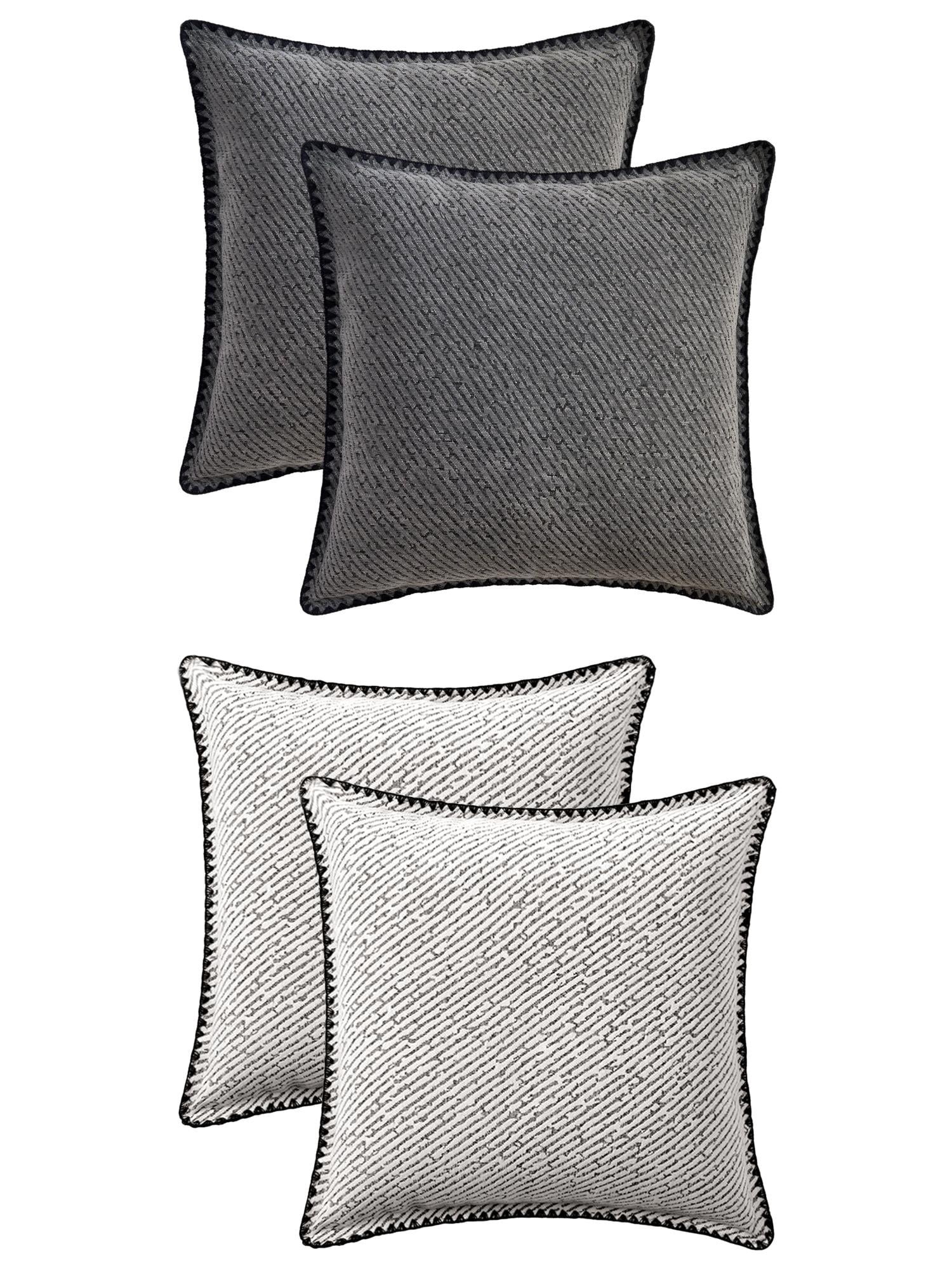 Unique Bargains 4 Pcs Soft Chenille Pillowcase Grey/White 18" x 18"