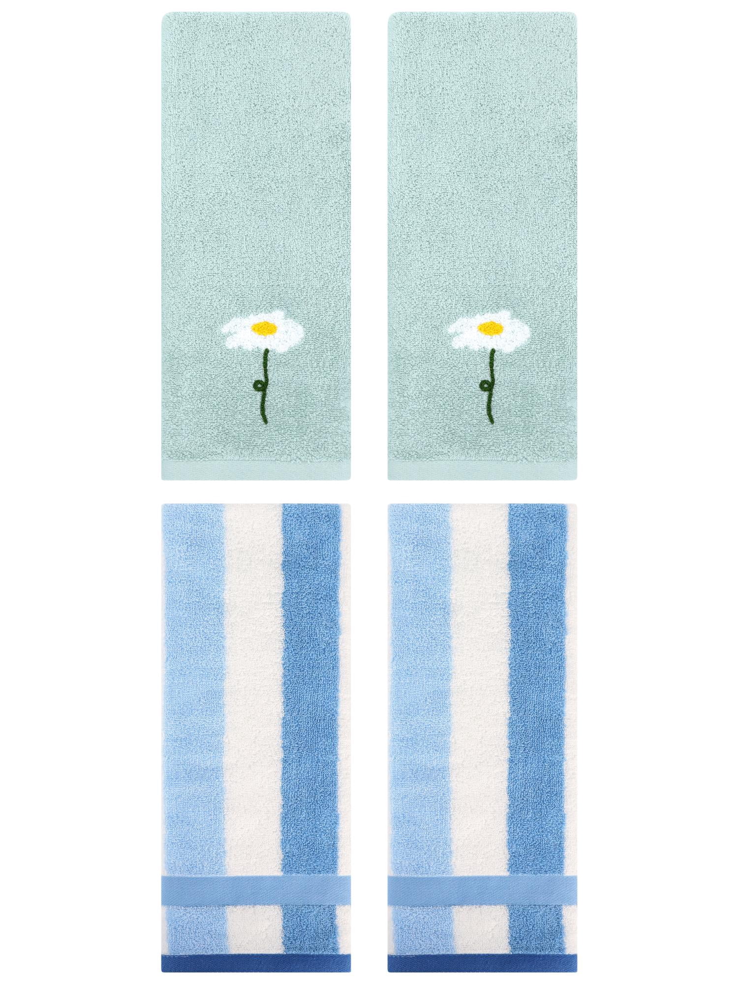 Unique Bargains 4 Pcs Soft Cotton Hand Towels Blue 13" x 30"/13" x 29"