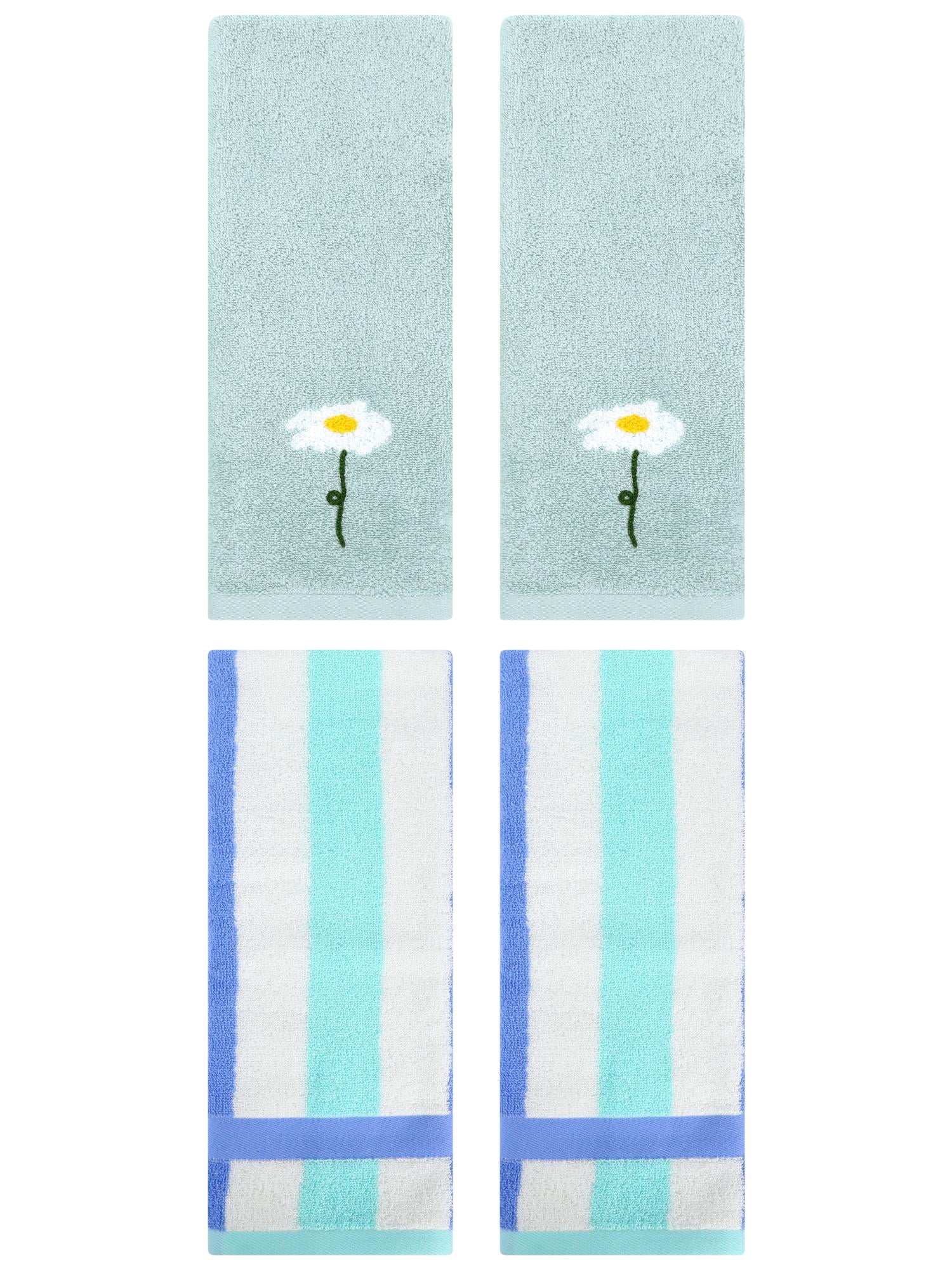 Unique Bargains 4 Pcs Soft Cotton Hand Towels Blue/Blue Green 13" x 30"/13" x 29"
