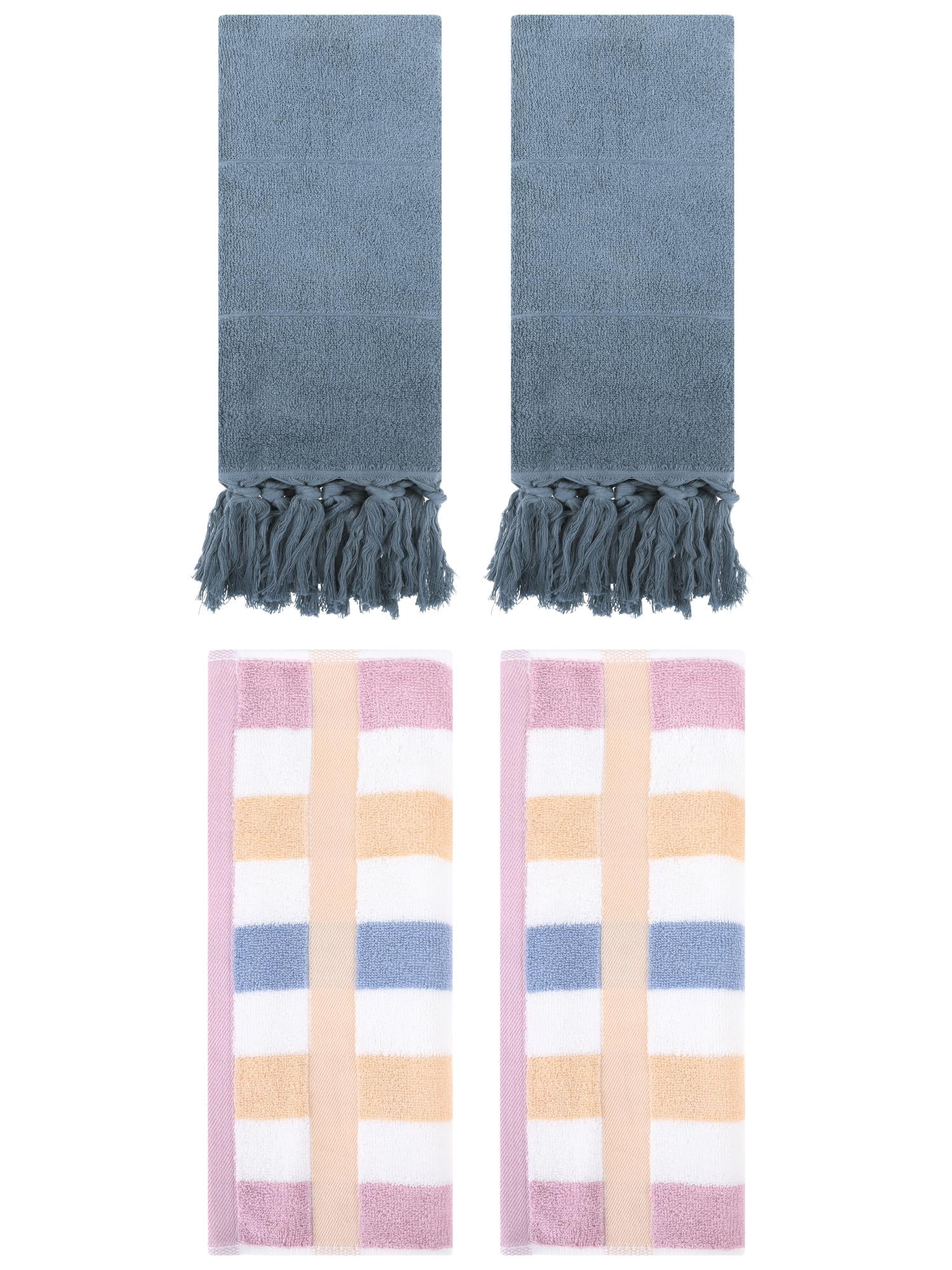 Unique Bargains 4 Pcs Soft Cotton Hand Towels Blue/Blue Purple 14" x 30"/13" x 29"