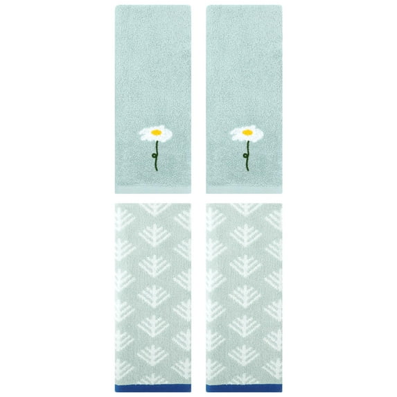 Unique Bargains 4 Pcs Soft Cotton Hand Towels Blue/Green 13" x 30"/14" x 30"