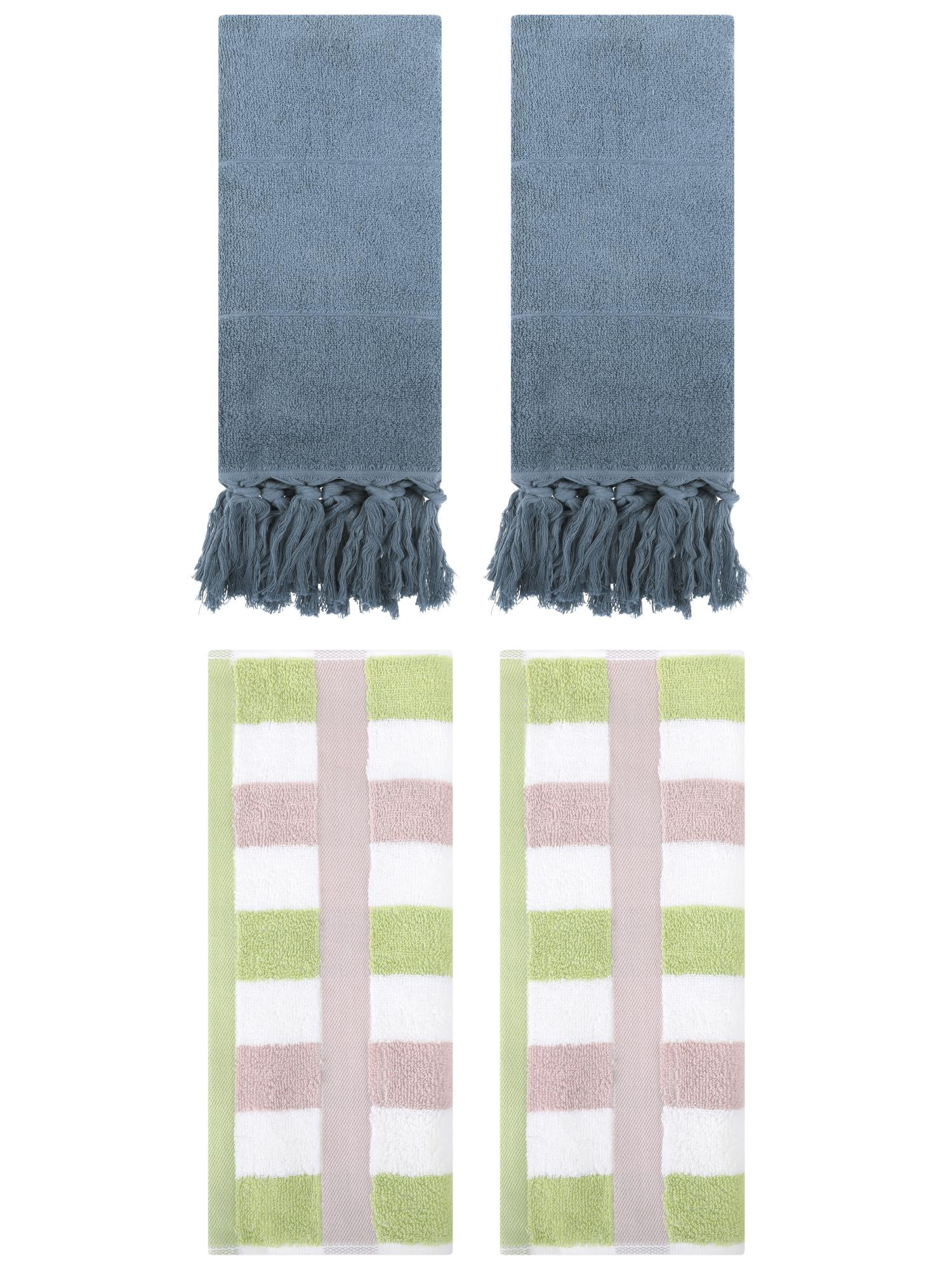 Unique Bargains 4 Pcs Soft Cotton Hand Towels Blue/Green 14" x 30"/13" x 29"