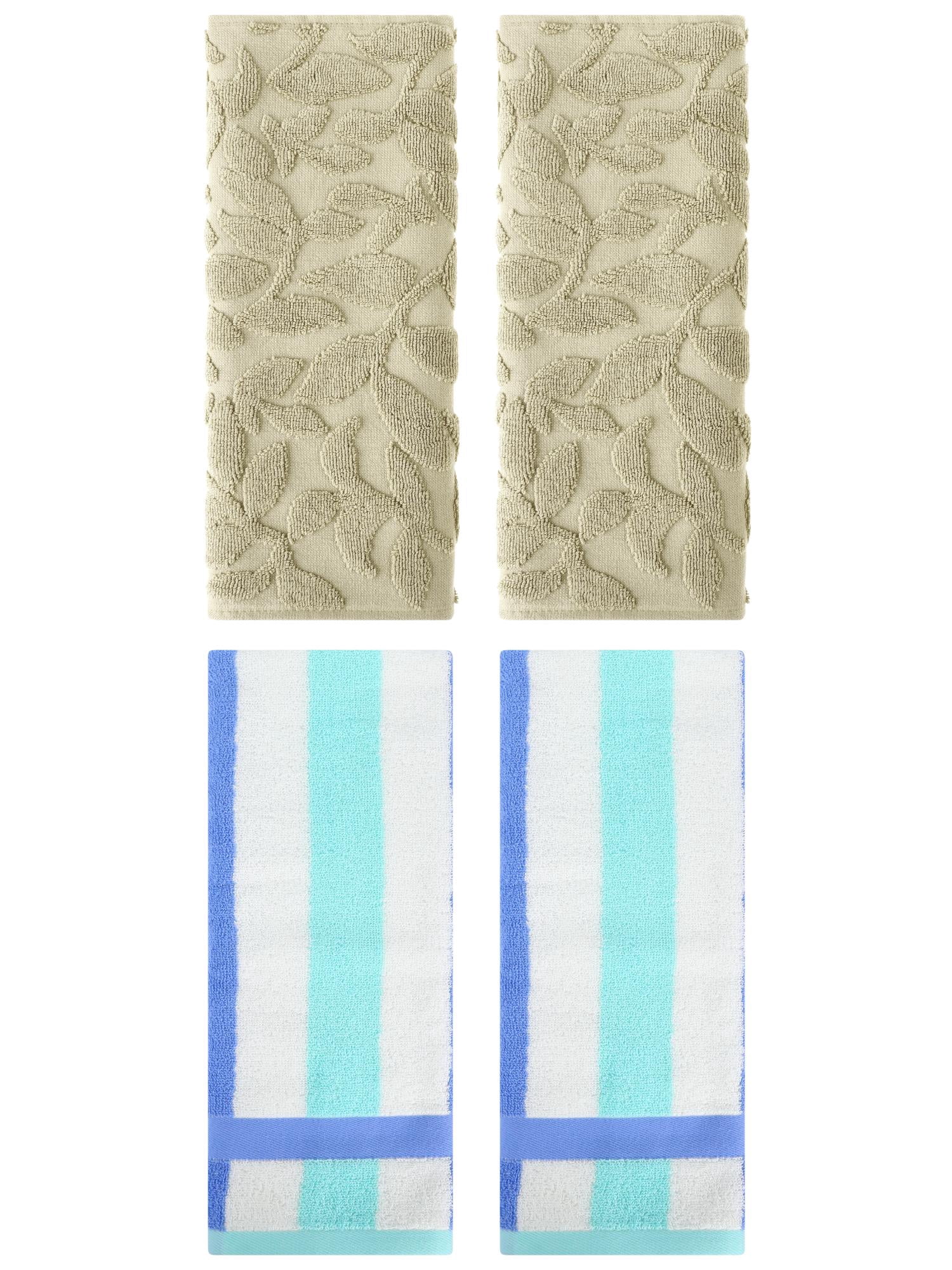 Unique Bargains 4 Pcs Soft Cotton Hand Towels Blue Green/Khaki 13" x 29"/14" x 30"