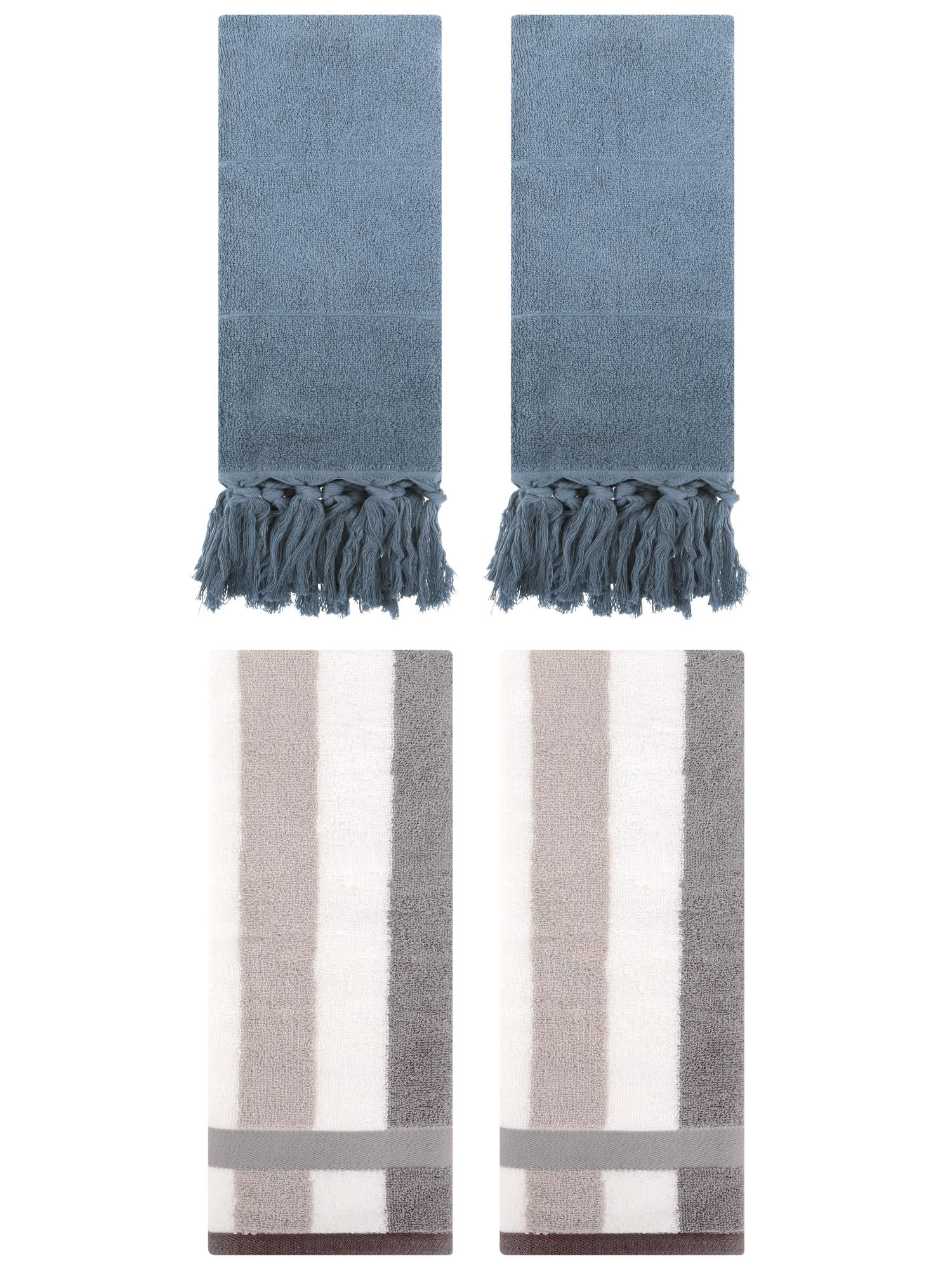 Unique Bargains 4 Pcs Soft Cotton Hand Towels Blue/Grey 14" x 30"/13" x 29"