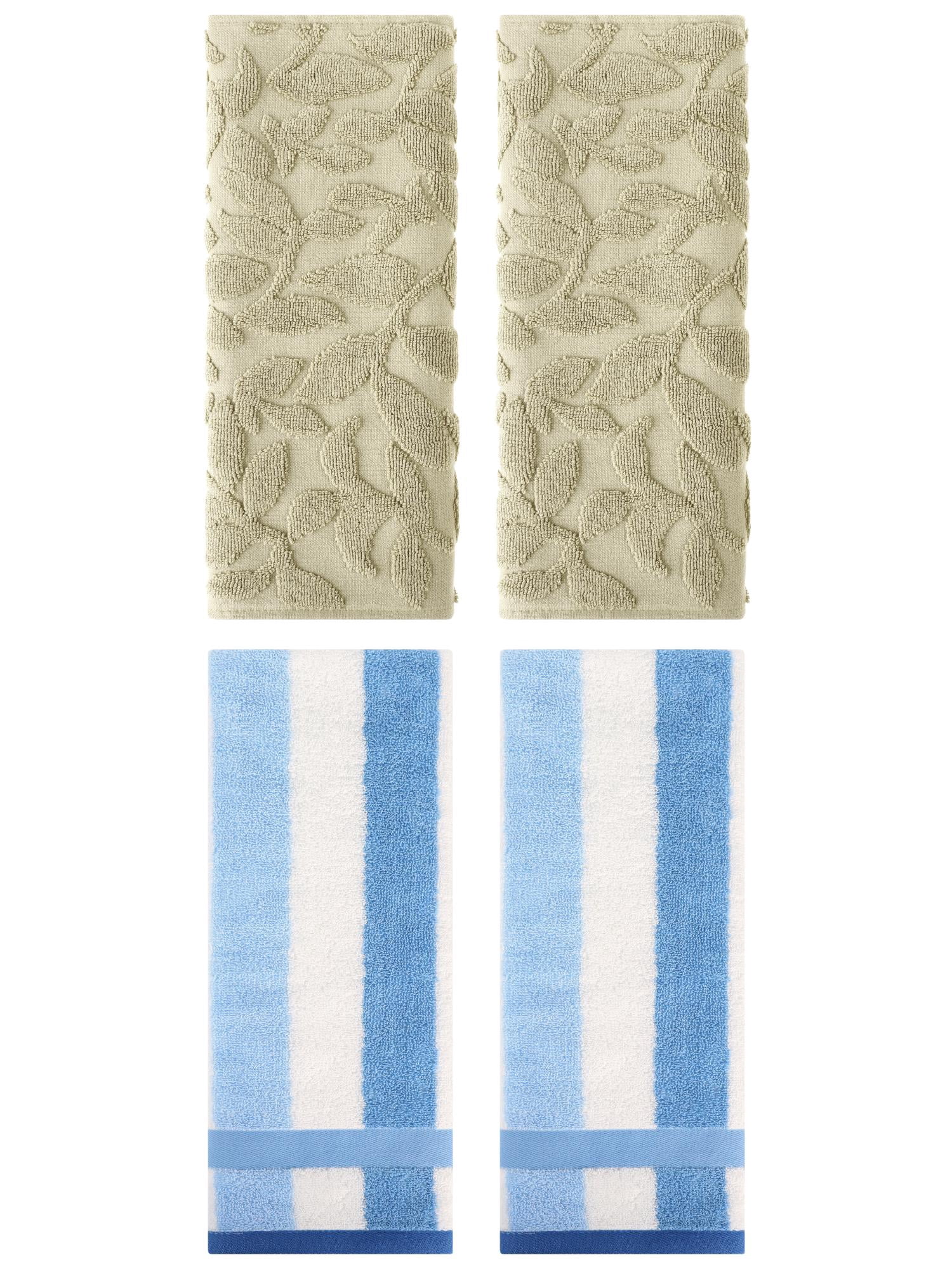 Unique Bargains 4 Pcs Soft Cotton Hand Towels Blue/Khaki 13" x 29"/14" x 30"