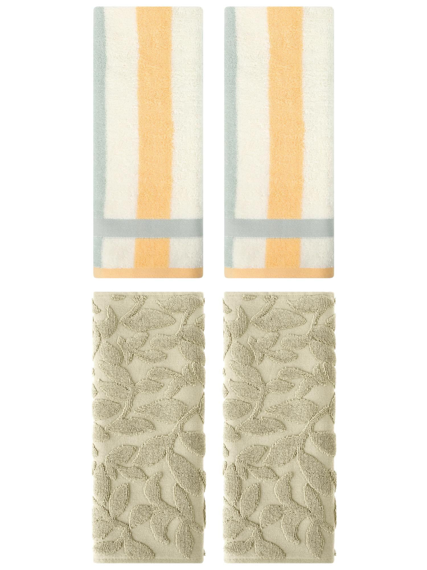 Unique Bargains 4 Pcs Soft Cotton Hand Towels Blue Orange/Khaki 13" x 29"/14" x 30"