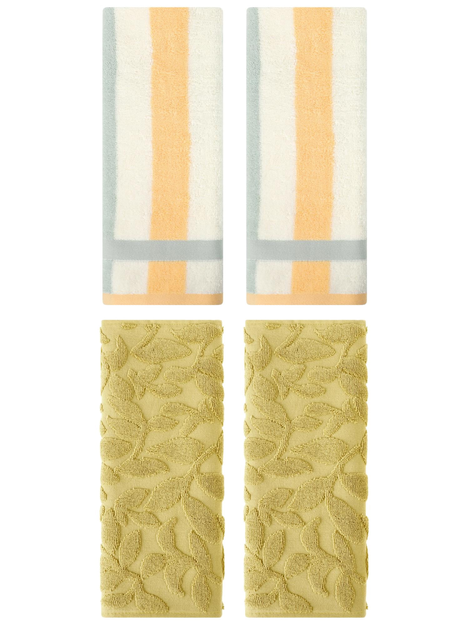Unique Bargains 4 Pcs Soft Cotton Hand Towels Blue Orange/Yellow 13" x 29"/14" x 30"
