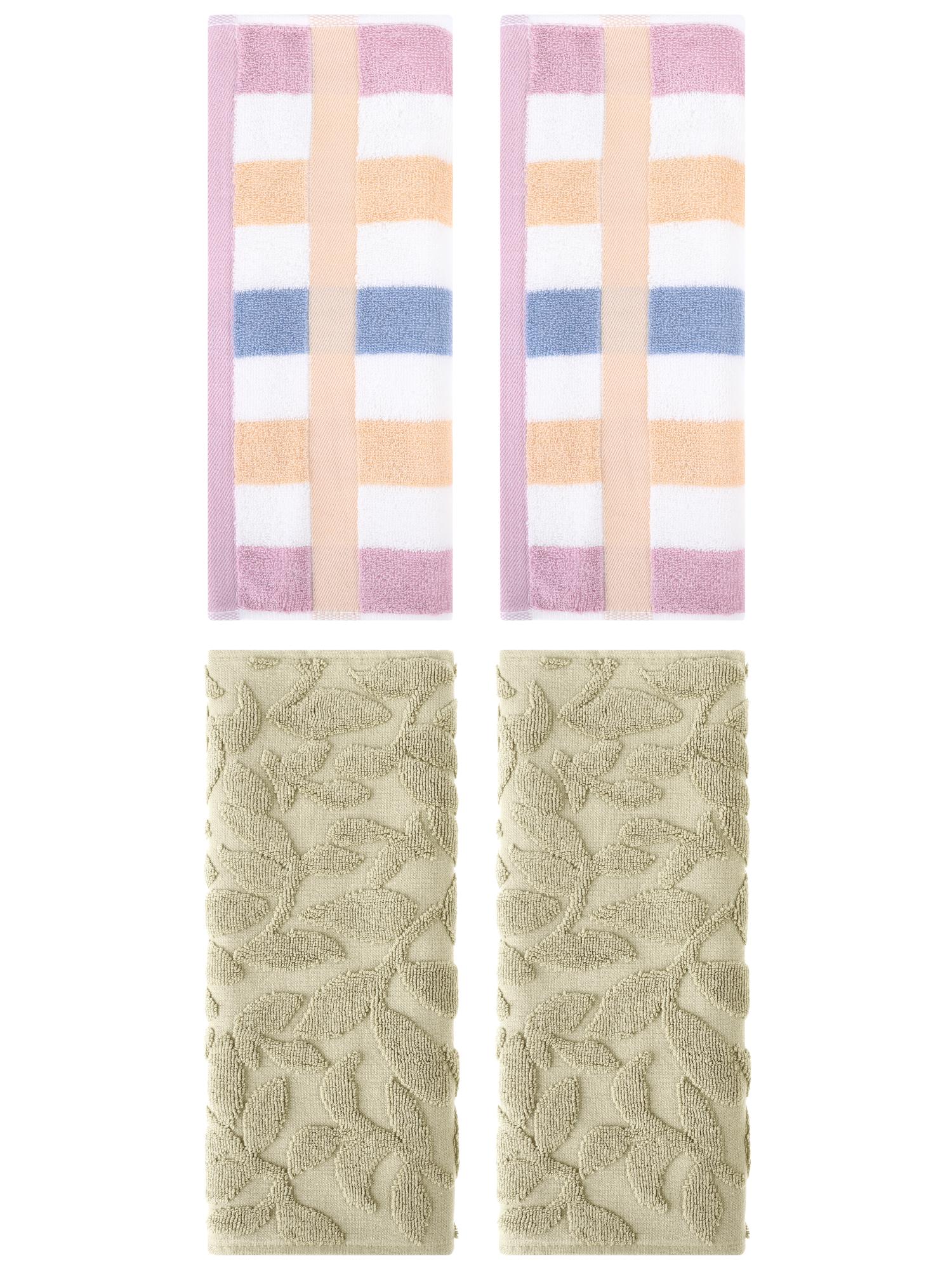 Unique Bargains 4 Pcs Soft Cotton Hand Towels Blue Purple/Khaki 13" x 29"/14" x 30"