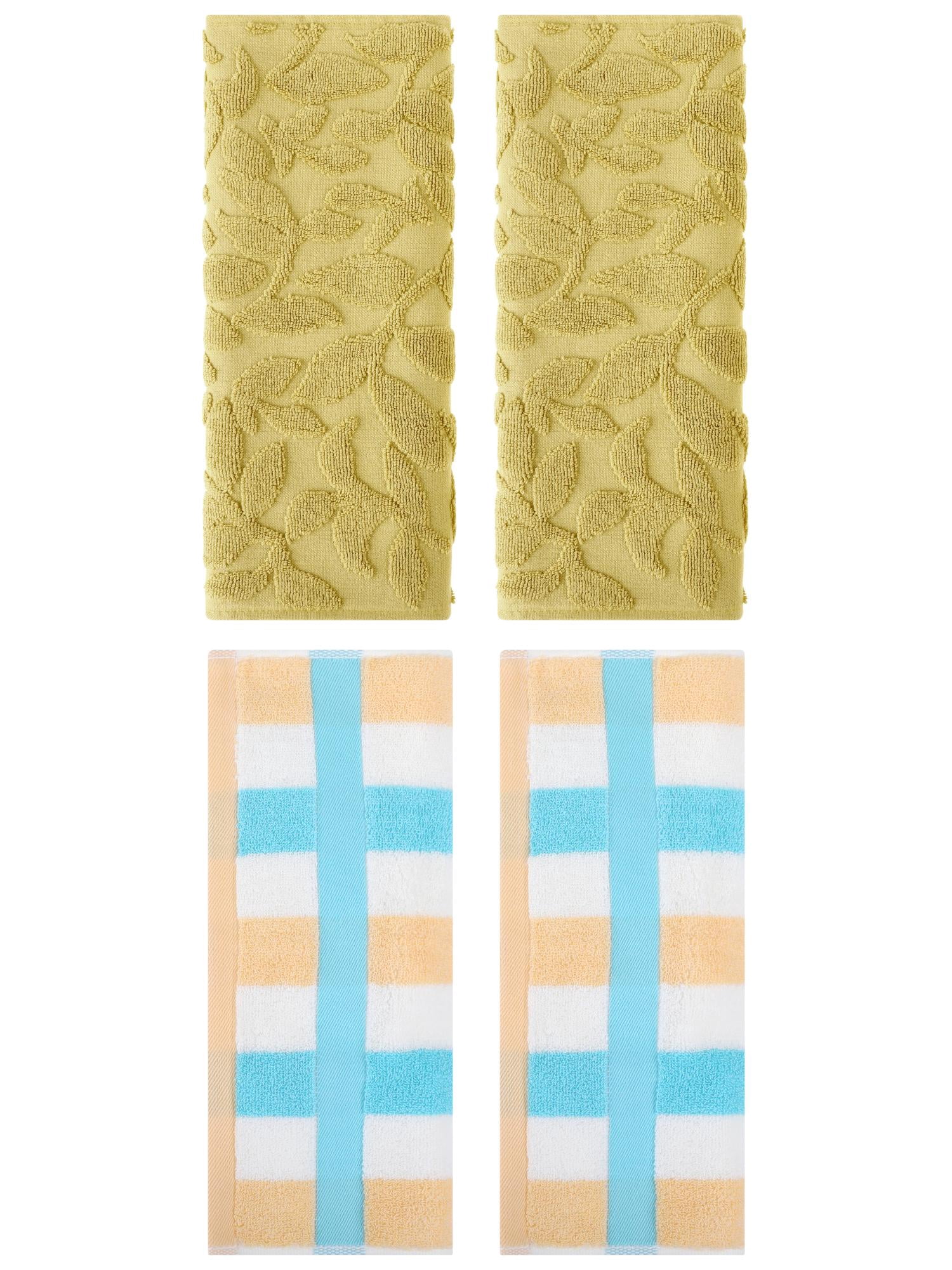 Unique Bargains 4 Pcs Soft Cotton Hand Towels Blue Yellow/Yellow 13" x 29"/14" x 30"