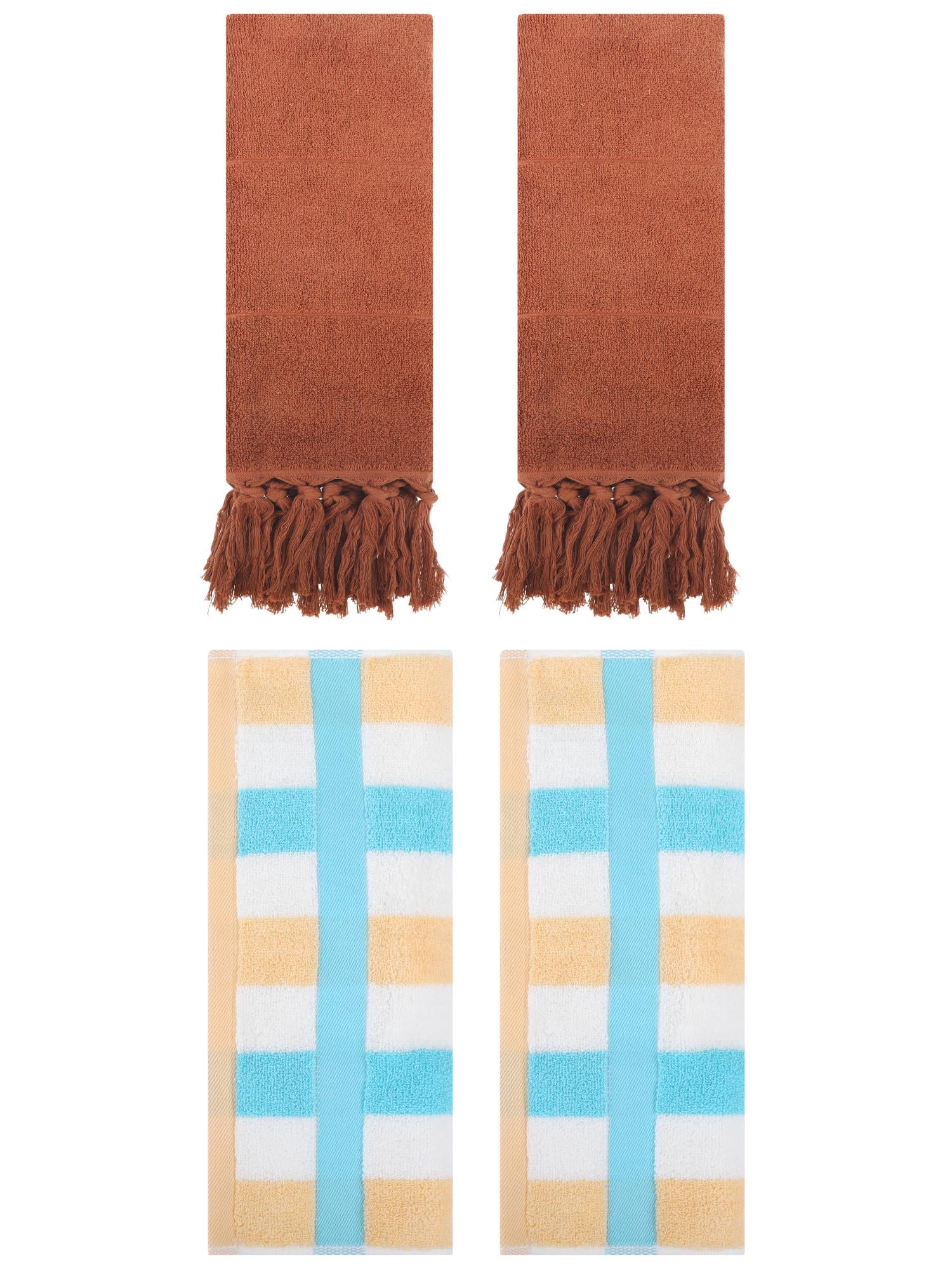 Unique Bargains 4 Pcs Soft Cotton Hand Towels Brown/Blue Yellow 14" x 30"/13" x 29"
