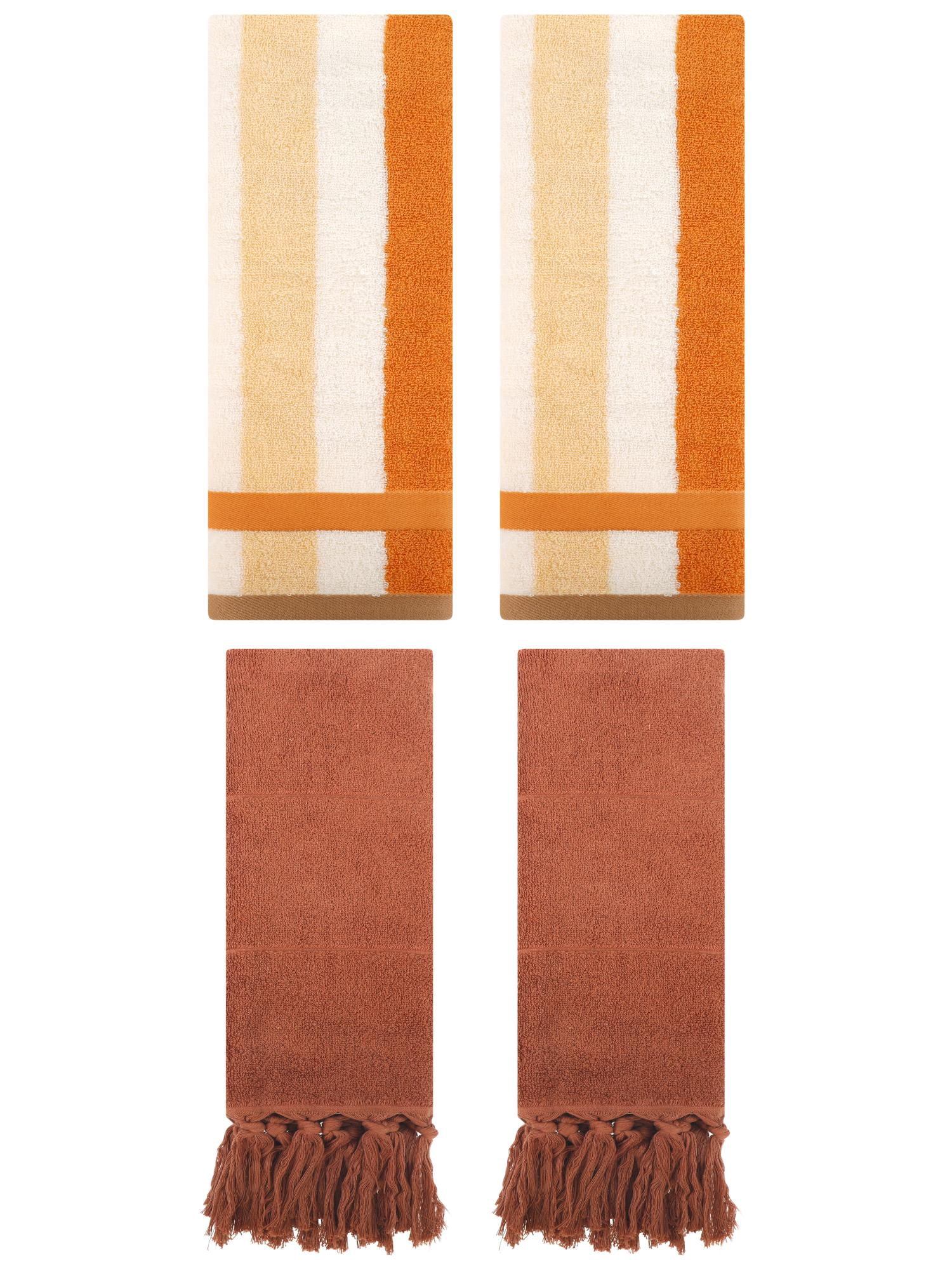 Unique Bargains 4 Pcs Soft Cotton Hand Towels Brown/Brown Yellow 14" x 30"/13" x 29"