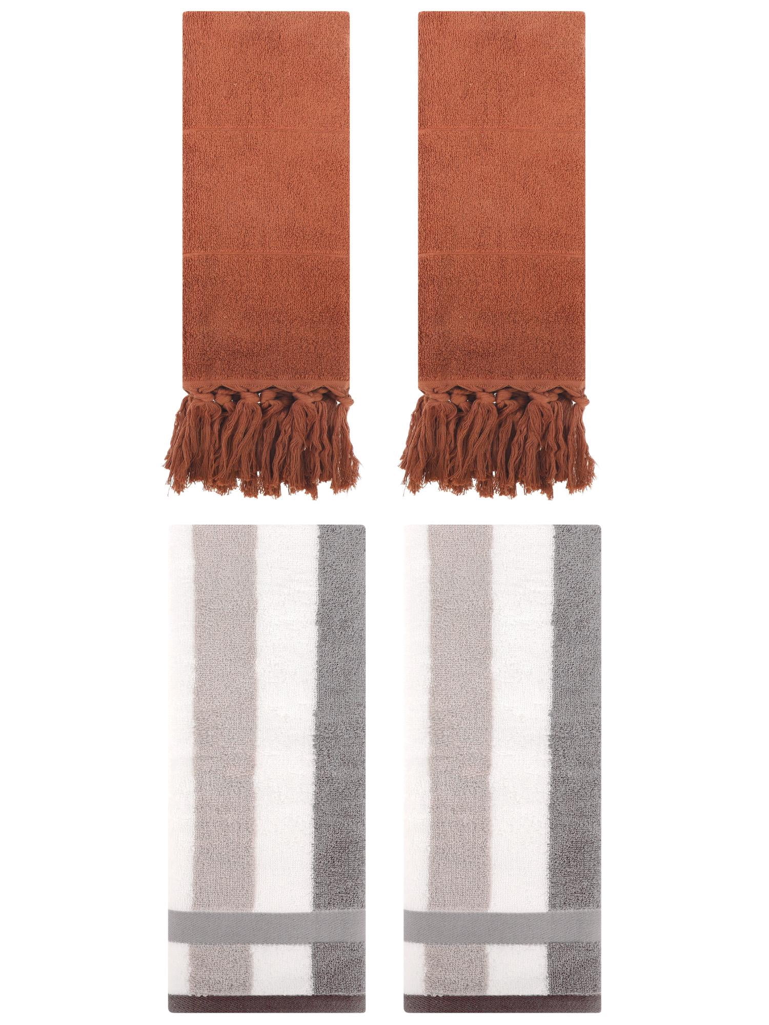 Unique Bargains 4 Pcs Soft Cotton Hand Towels Brown/Grey 14" x 30"/13" x 29"