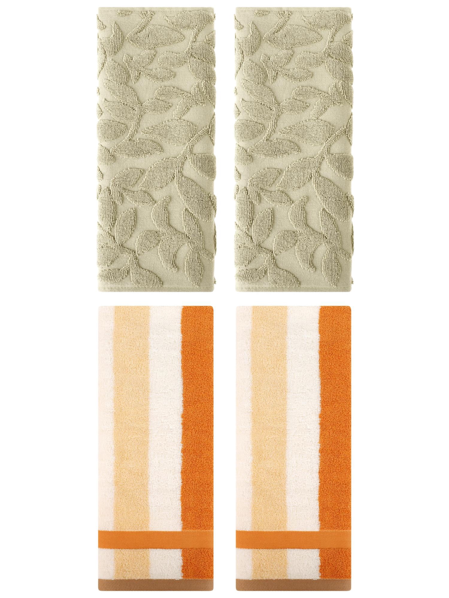 Unique Bargains 4 Pcs Soft Cotton Hand Towels Brown Yellow/Khaki 13" x 29"/14" x 30"