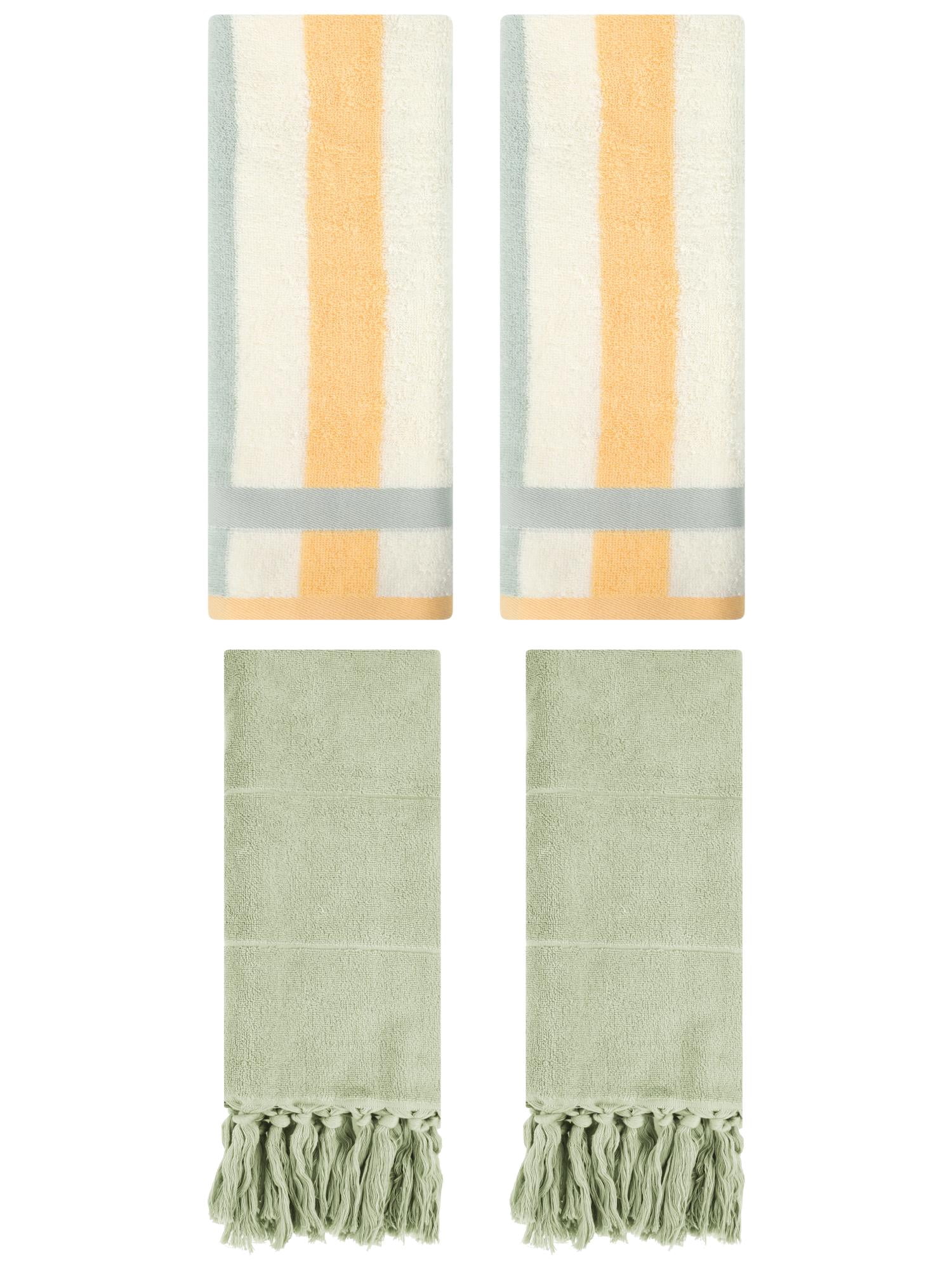 Unique Bargains 4 Pcs Soft Cotton Hand Towels Green/Blue Orange 14" x 30"/13" x 29"